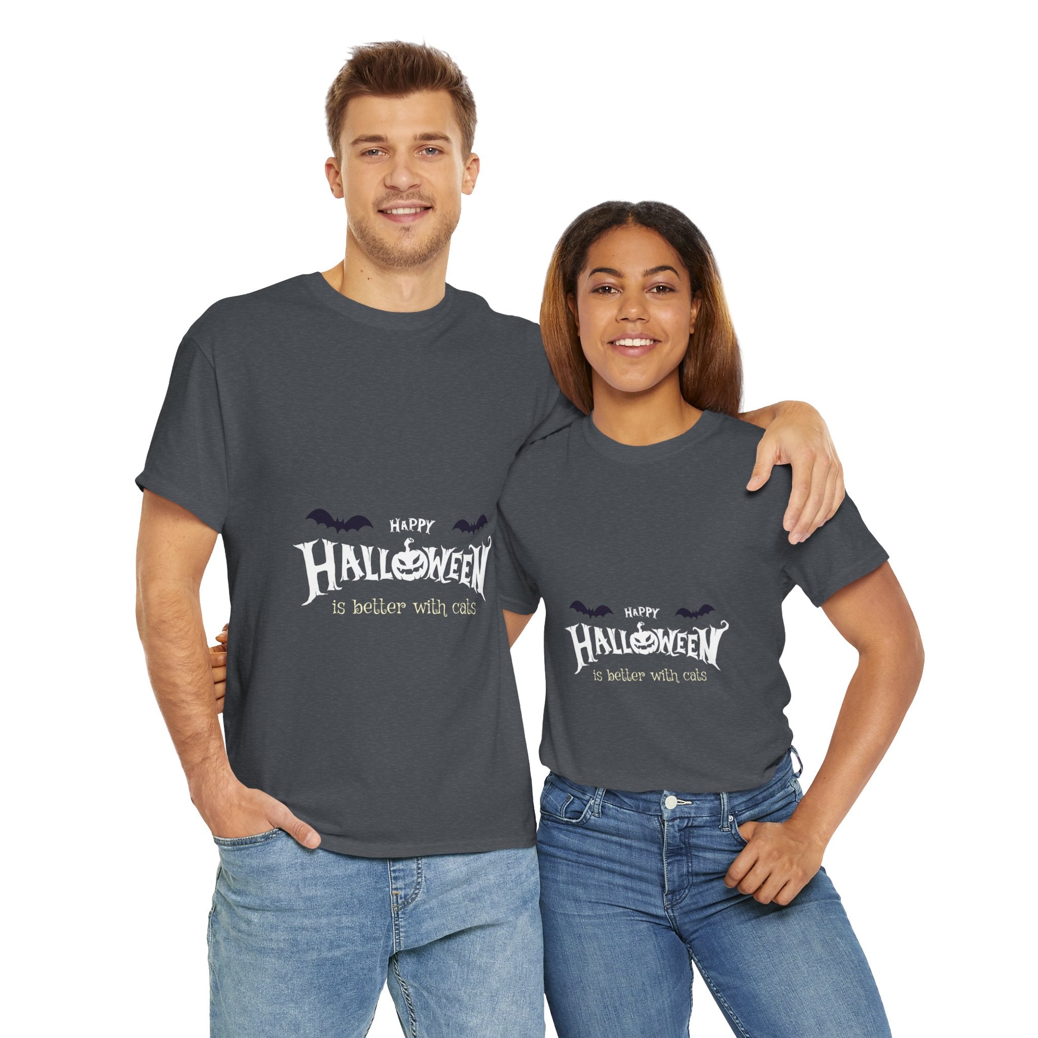 Halloween with Witch's Cats | Unisex Heavy Cotton Tee