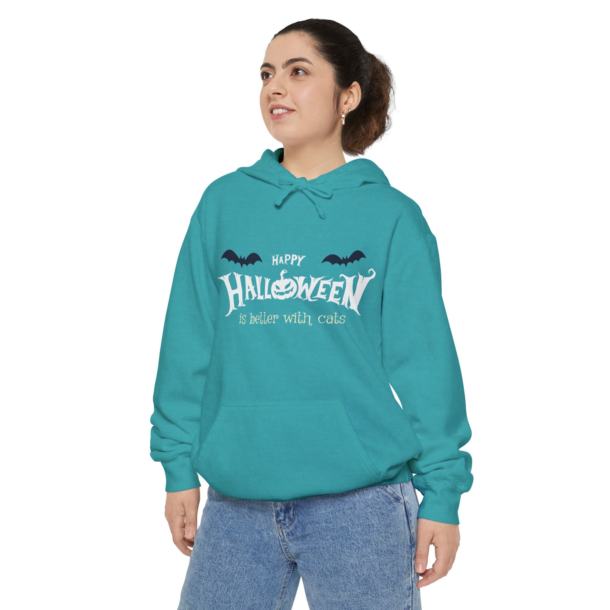 Halloween with Witch's Cats | Unisex Garment-Dyed Hoodie