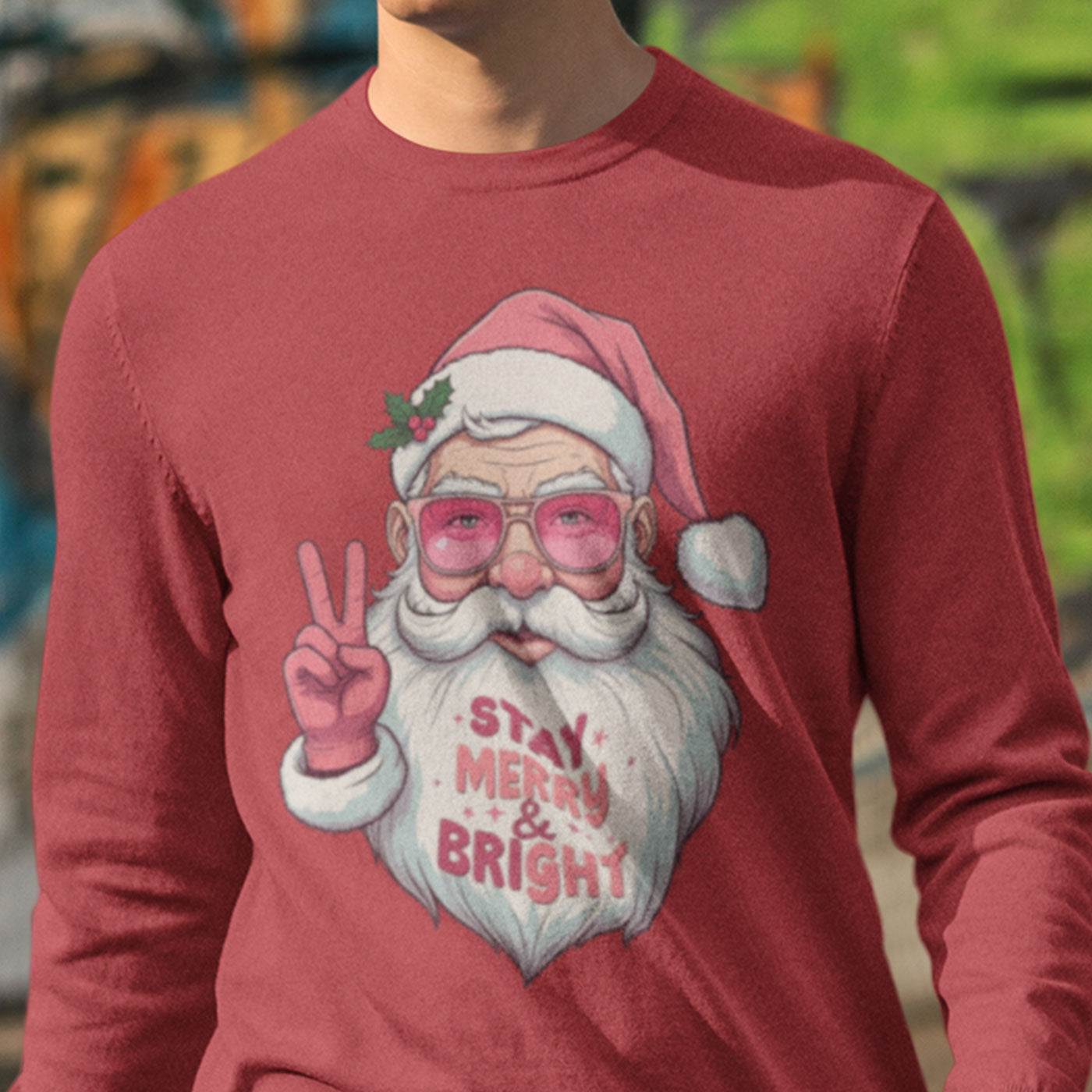 Stay Merry & Bright | Cool Santa Christmas | Unisex Crewneck Sweatshirts