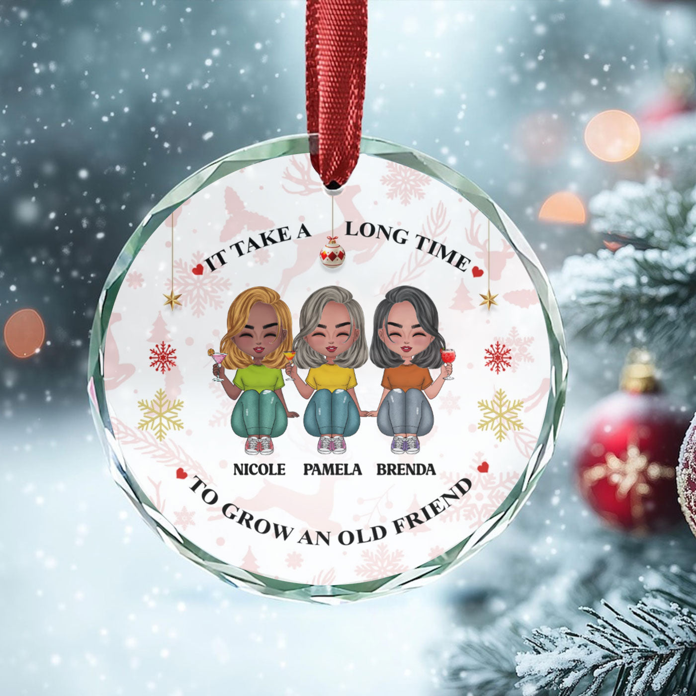 Christmas Custom Friendship Ornament with Personalized Names | Circle Glass Ornament