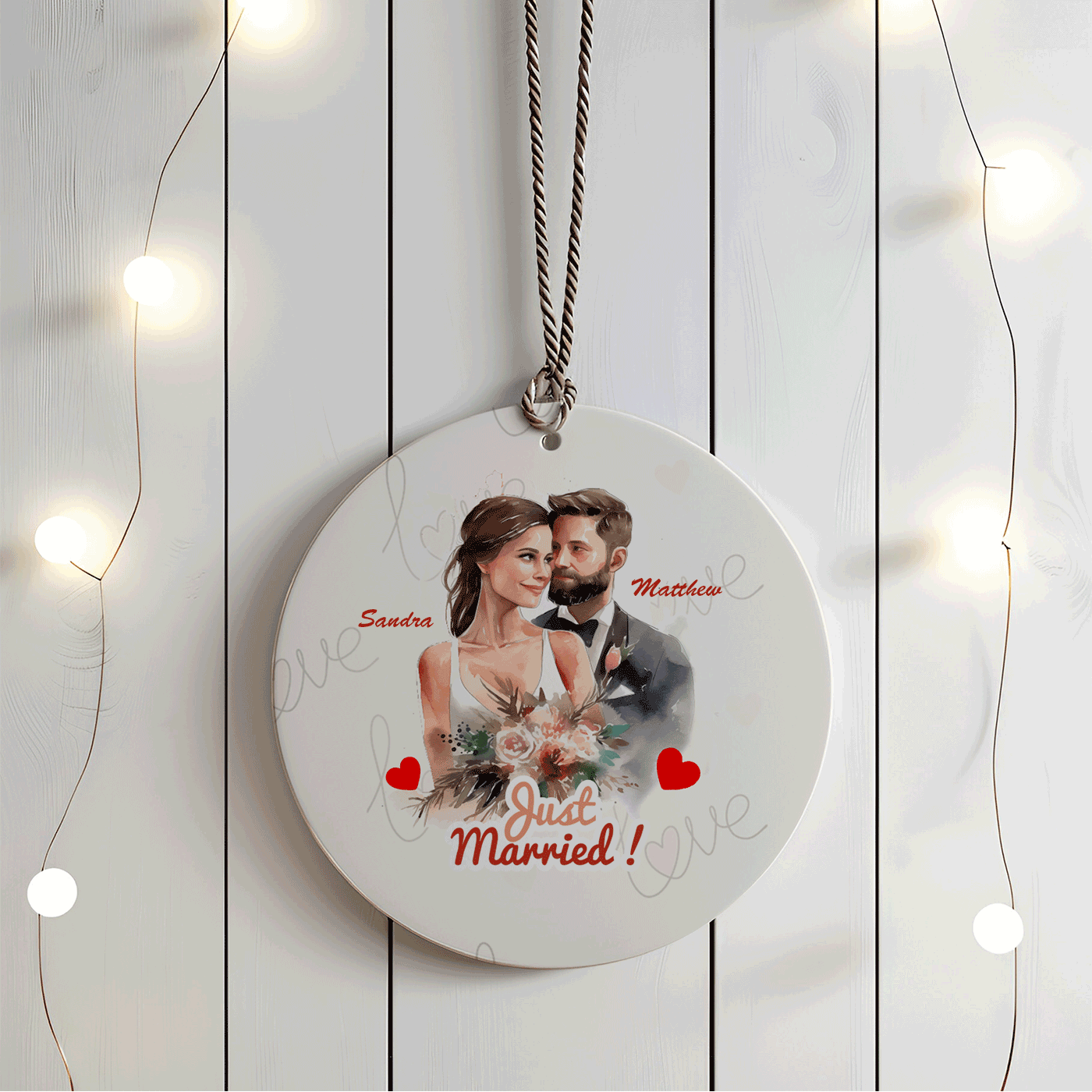 Just Married Christmas| Romantic Keepsake for Newlyweds | Ceramic Ornament