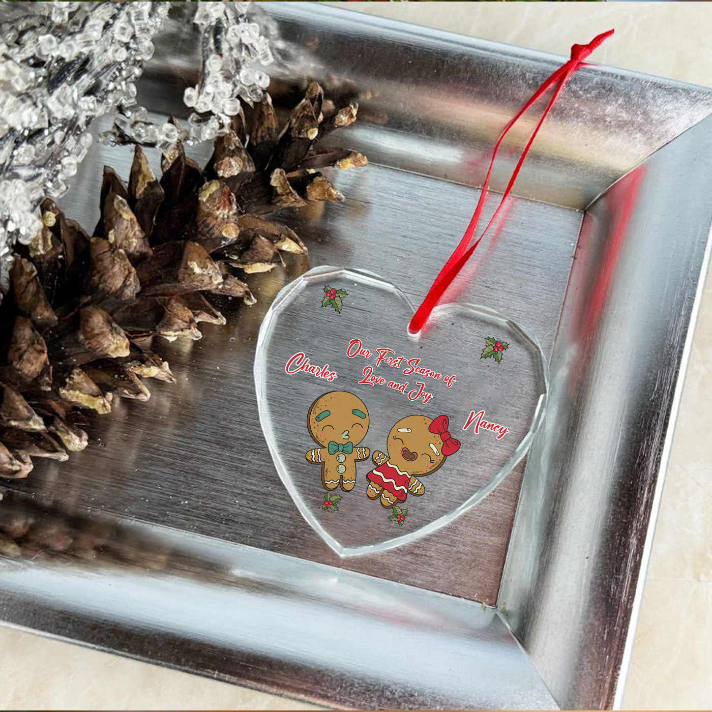 Our First Christmas of Love and Joy | Gingerbread Couple | Glass Ornament