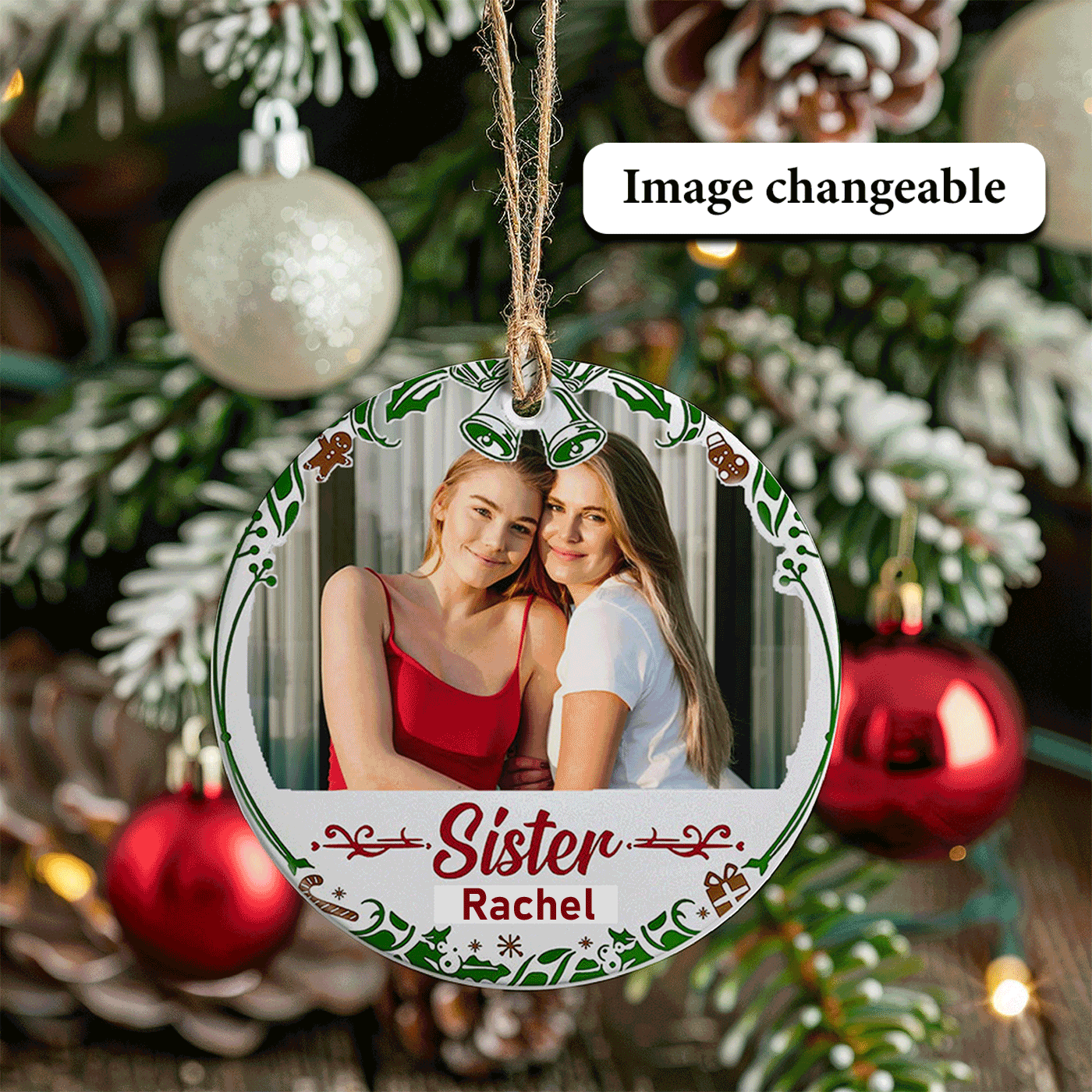 Christmas Memorial Ornament for Sister | Festive Holiday Tribute with Bells | Ceramic Ornament