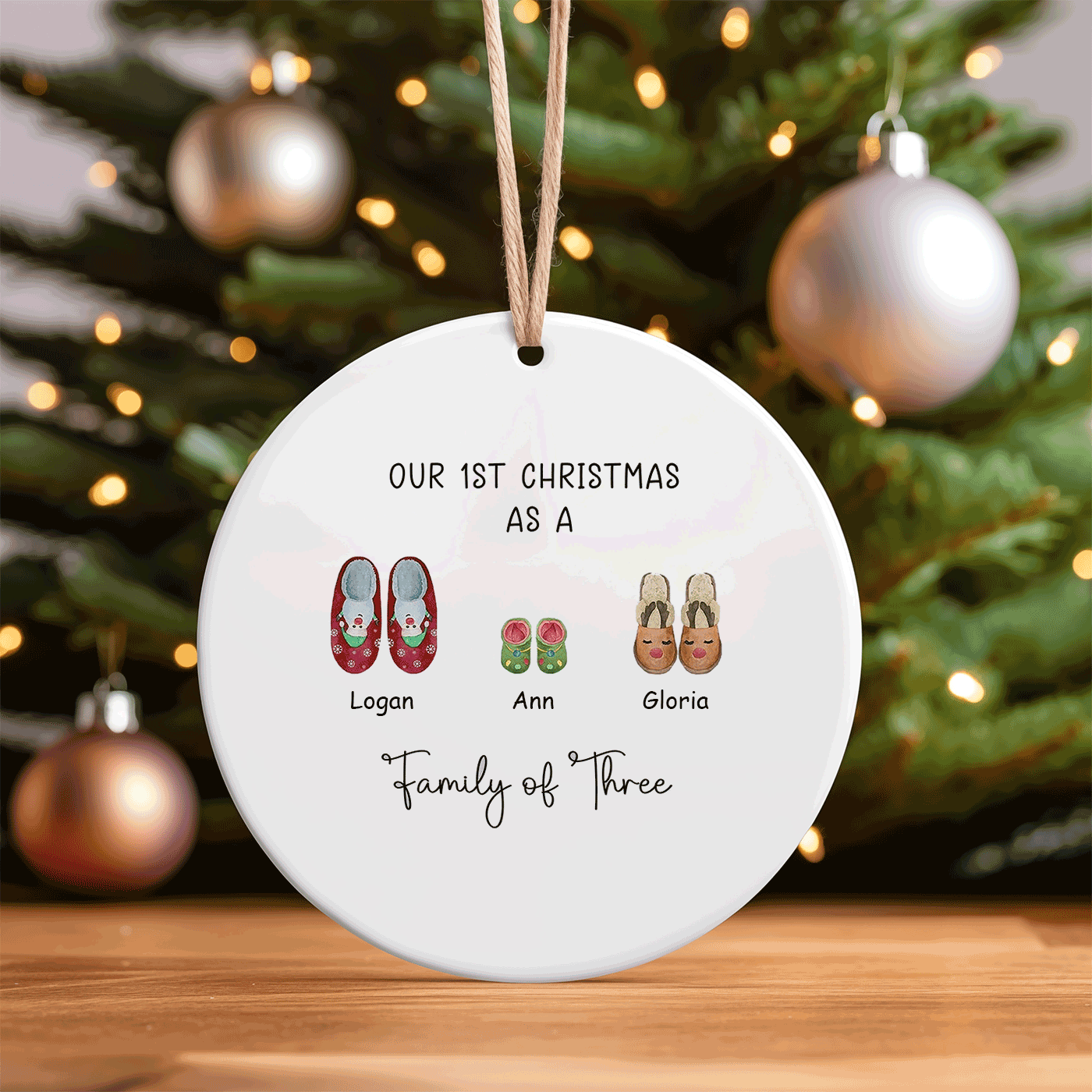 Cute Slipper Design for New Families | Our First Christmas as a Family of Three | Ceramic Ornament