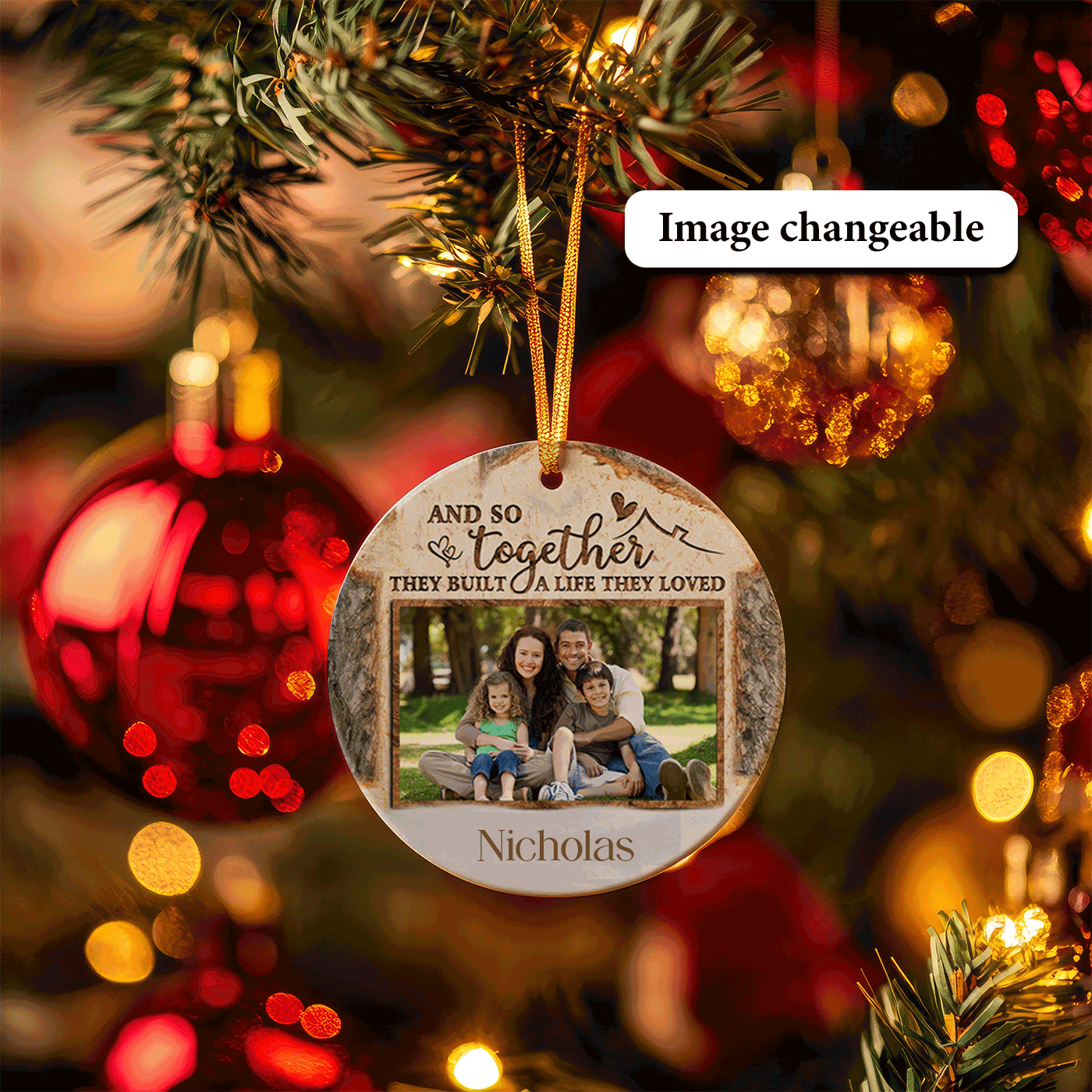 Rustic Christmas Family | And So Together They Built a Life They Loved | Ceramic Ornament