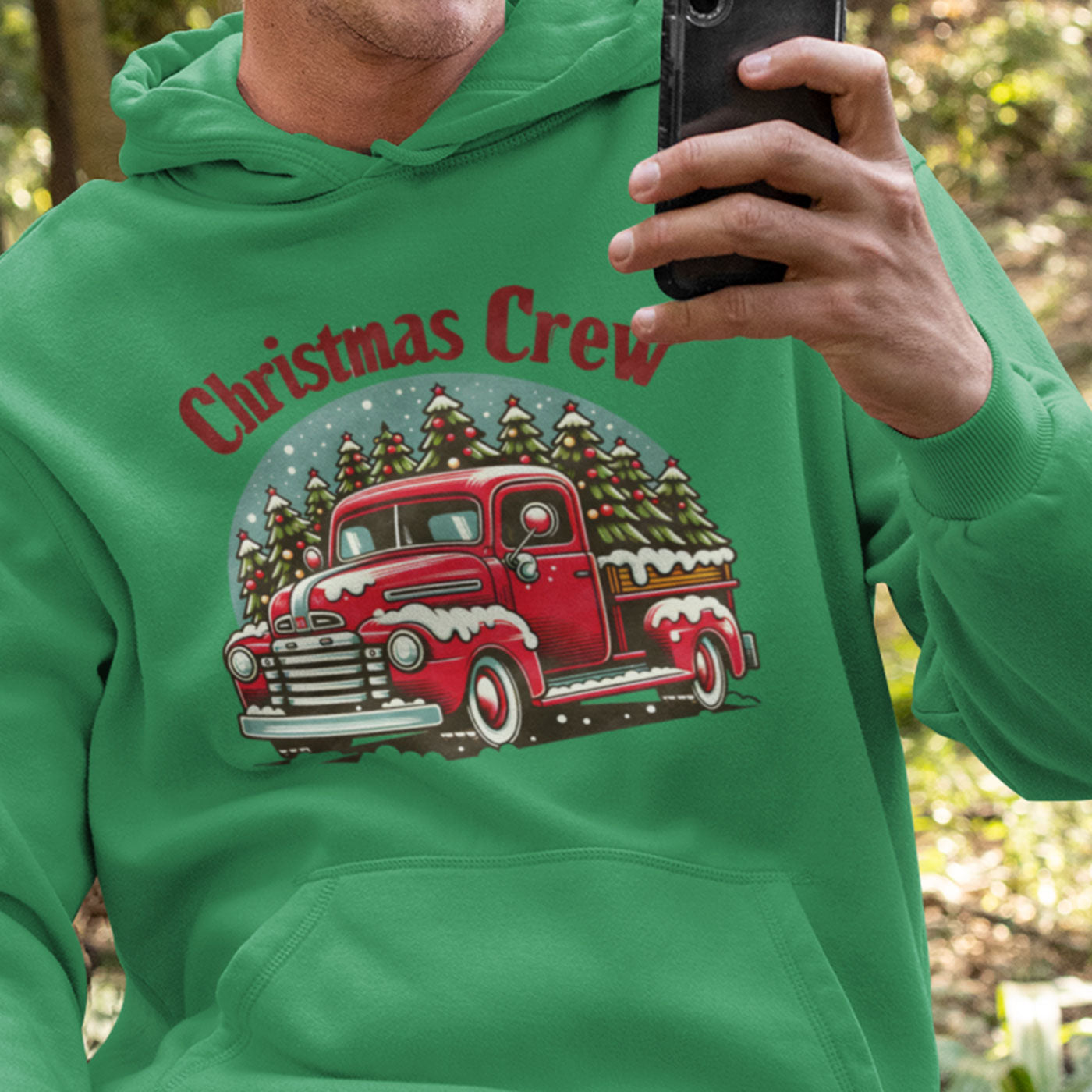 Christmas Crew | Classic Red Truck with Christmas Trees | Unisex Hoodie