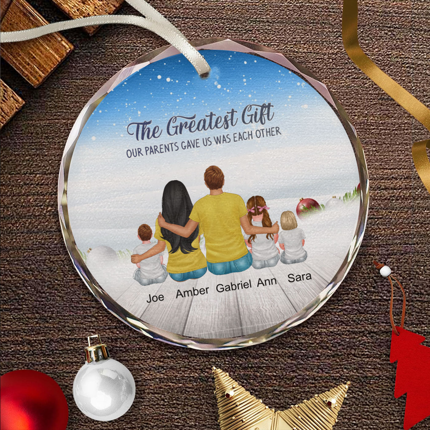 Family Christmas | Our Hearts Are Forever Connected | Personalized Glass Ornament