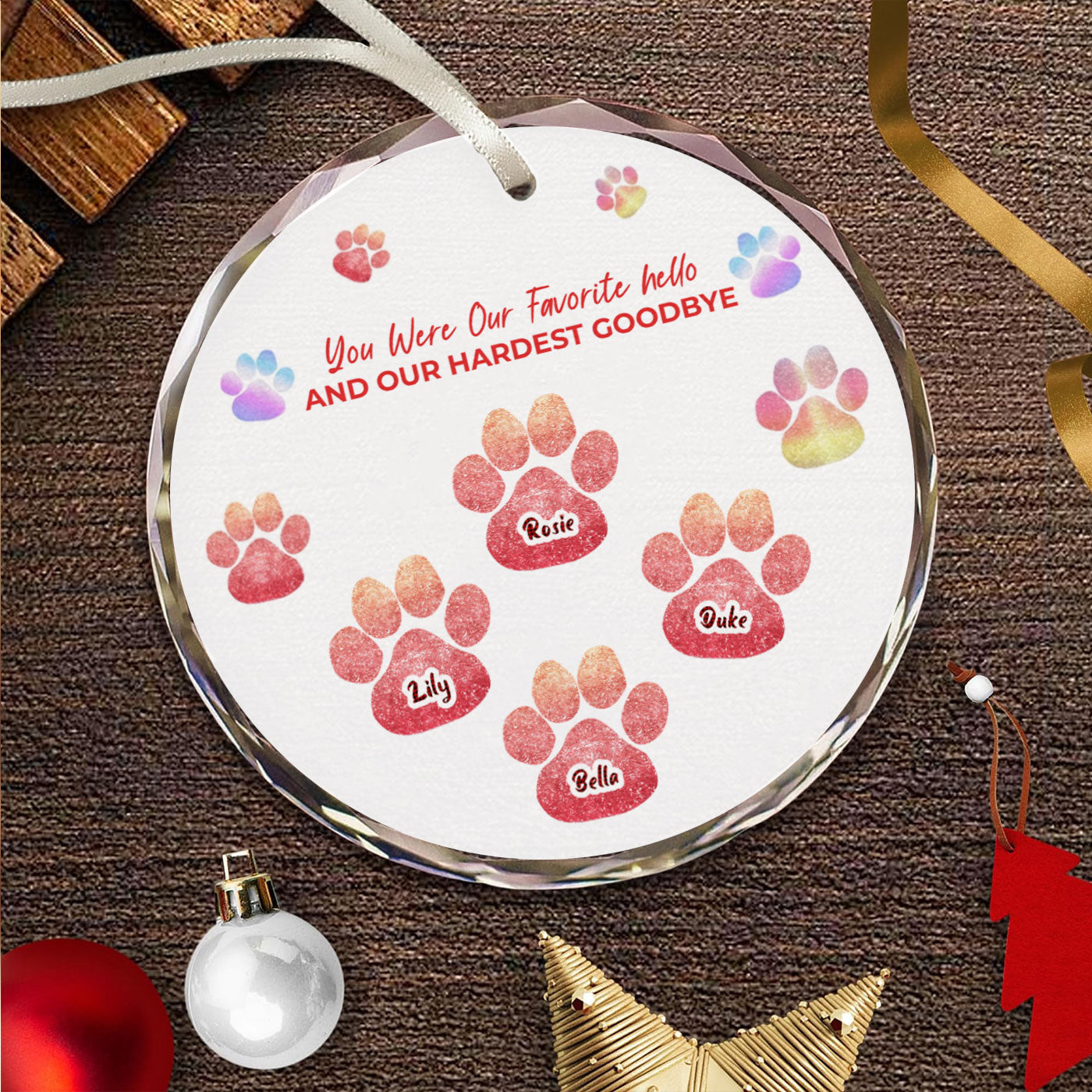 Personalized Pet Christmas Glass Ornament - Custom Family & Pet Design