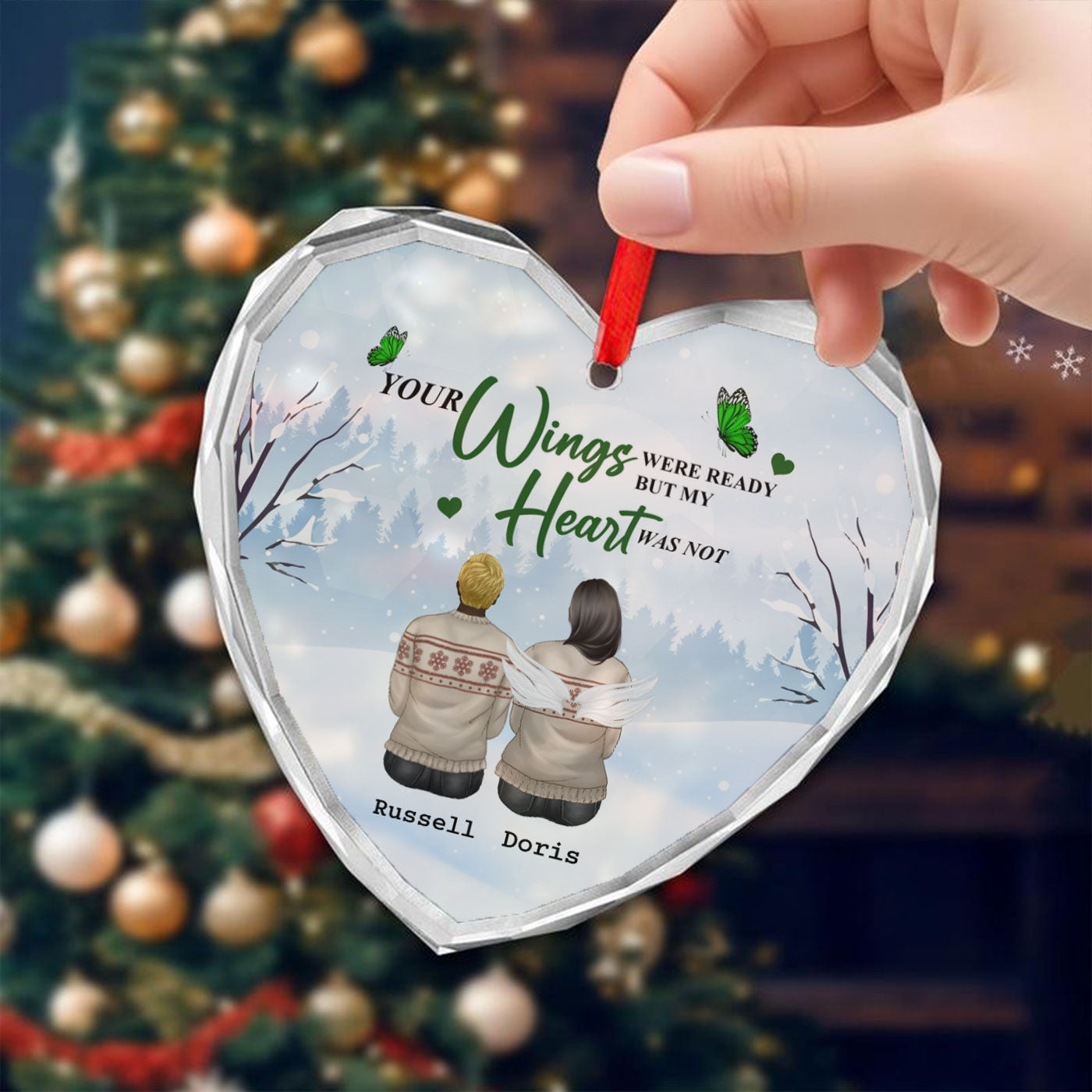 Heartfelt Memorial Christmas Glass Ornament - Your Wings Were Ready