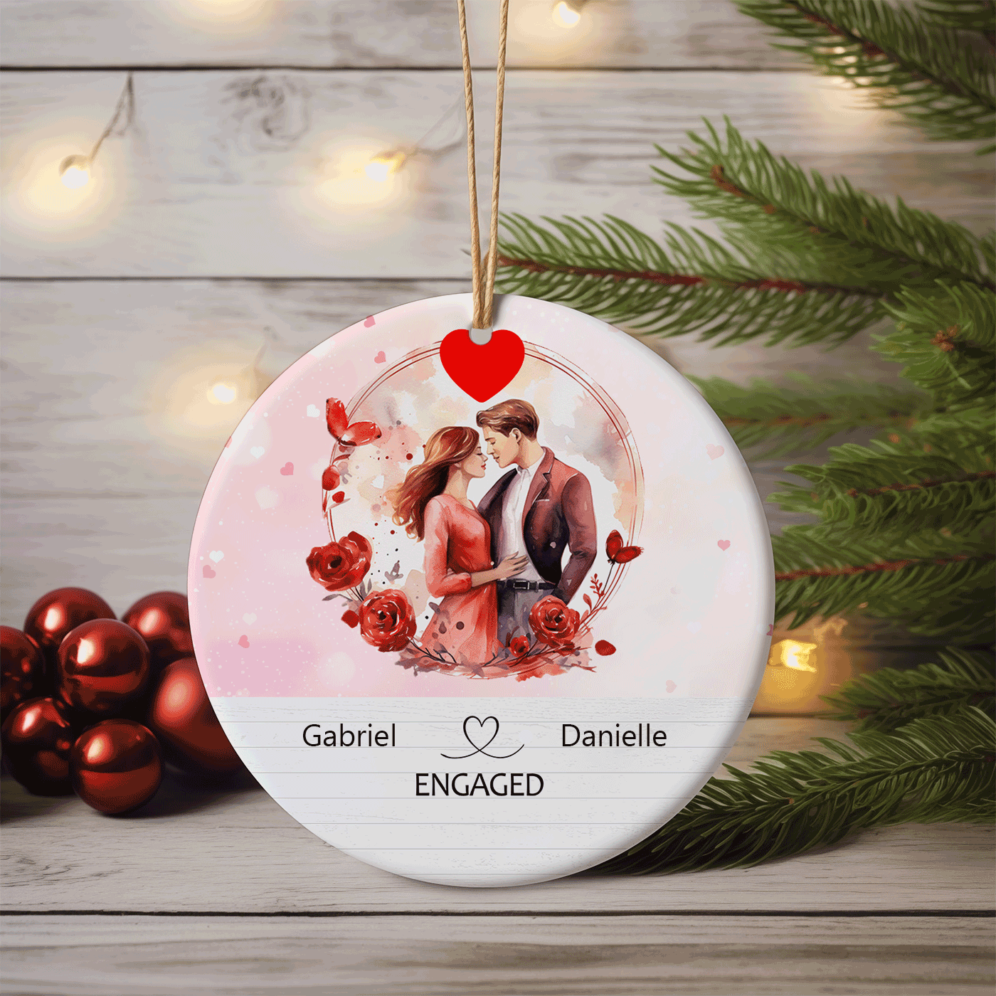 Engaged with Romantic Couple | Perfect for Newly Engaged Couples | Christmas | Ceramic Ornament
