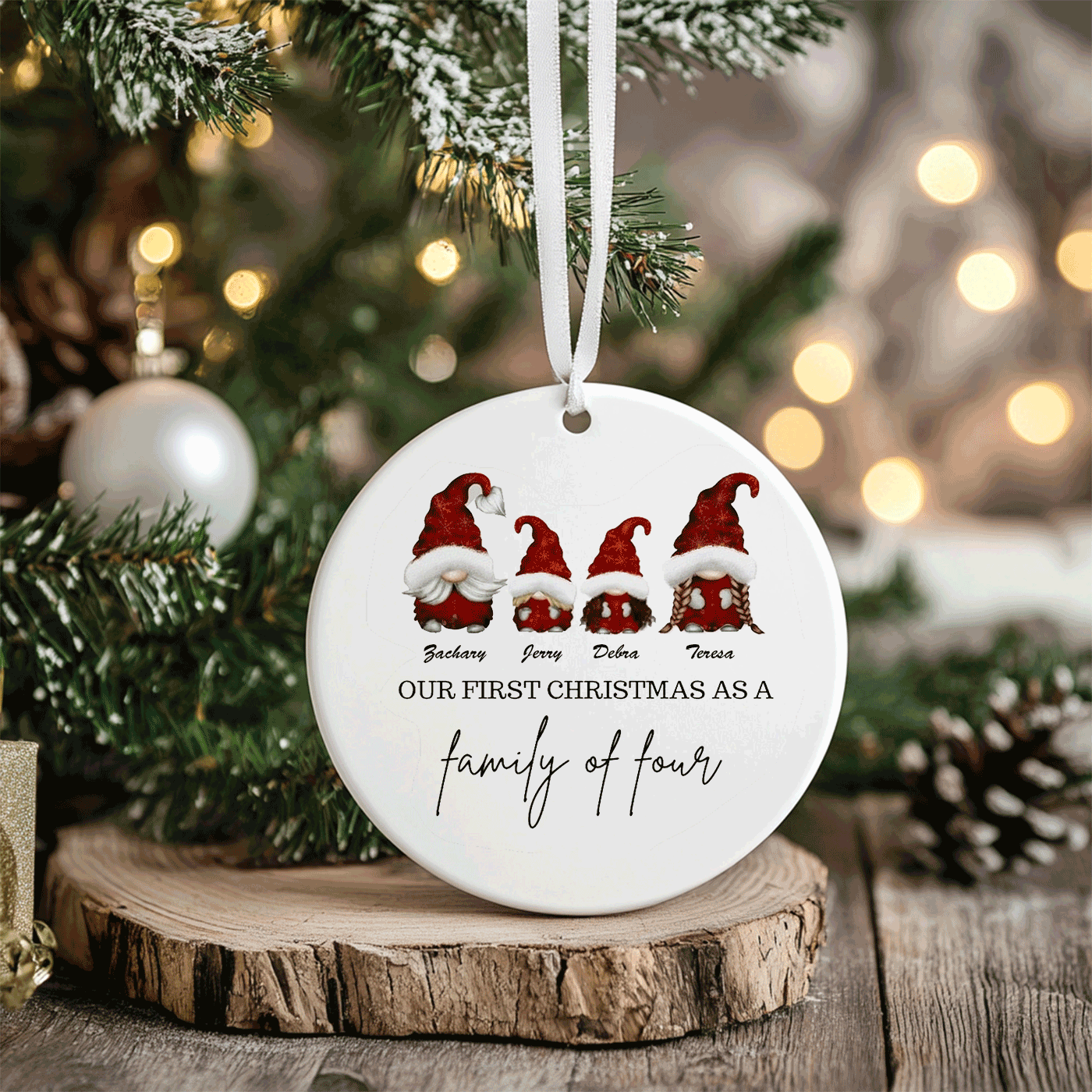 Family of Four | First Christmas Gnome | Ceramic Ornament