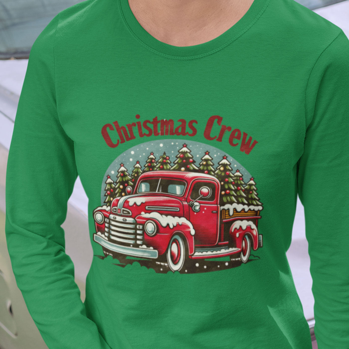 Christmas Crew | Classic Red Truck with Christmas Trees |  Unisex Long Sleeve