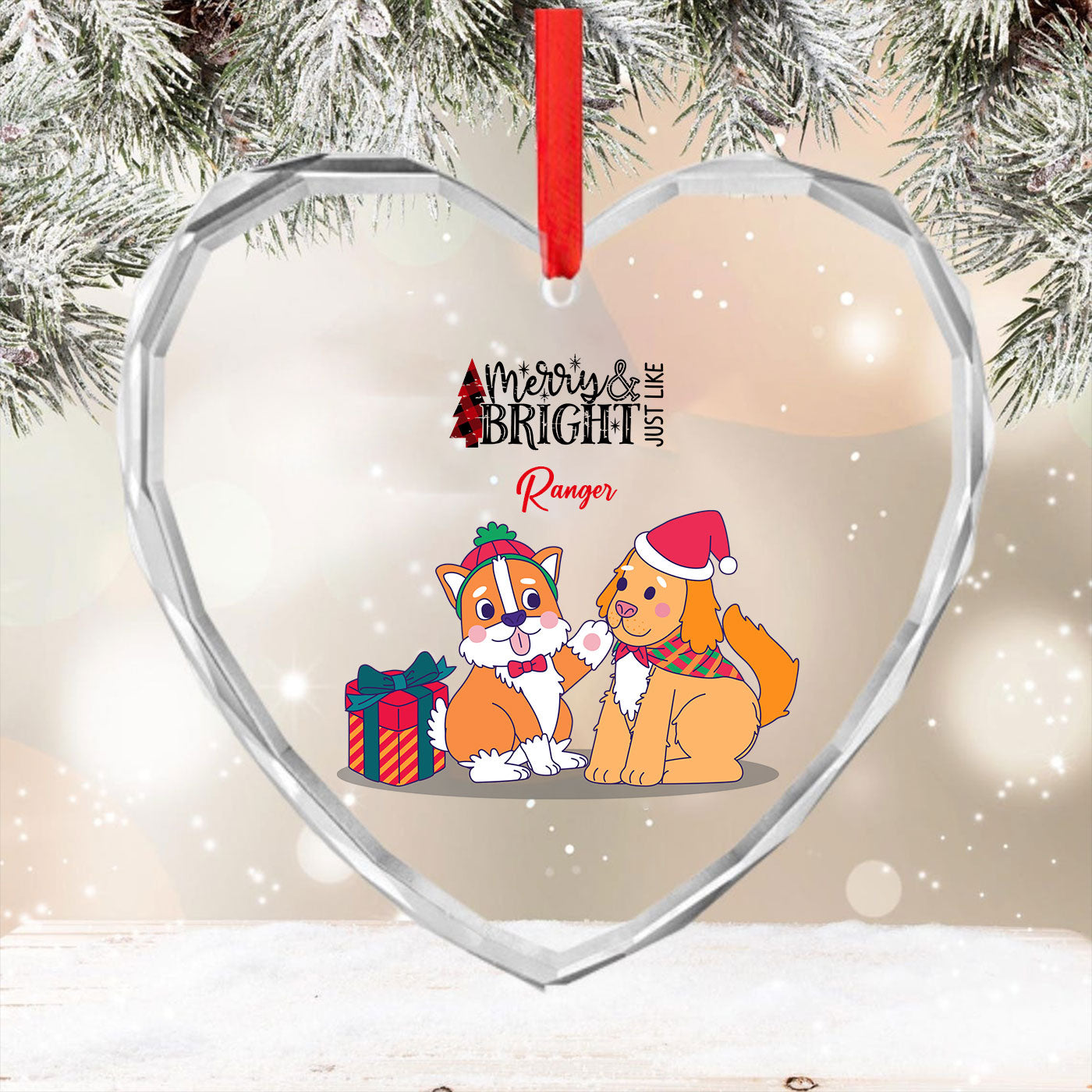 Puppy Pals Under the Mistletoe | Christmas Dog | Glass Ornament