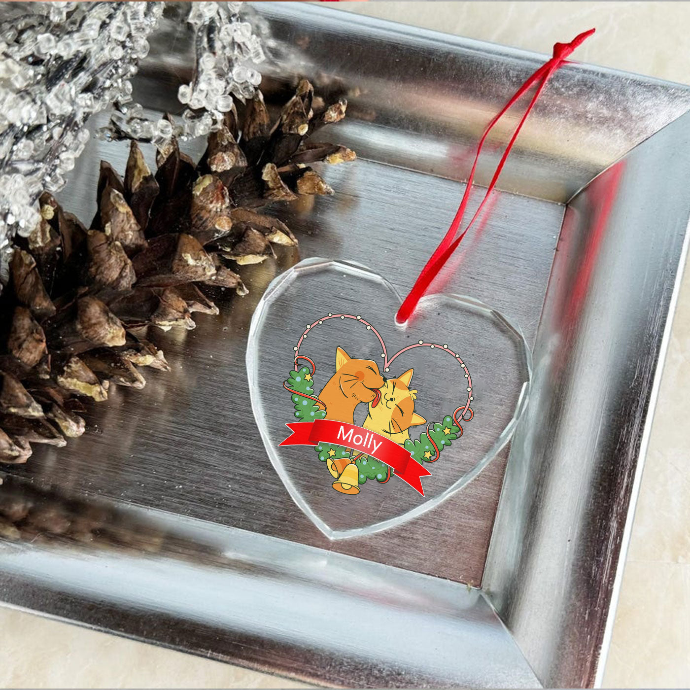 Perfect Christmas Love | Cat Couple for the Holidays | Glass Ornament