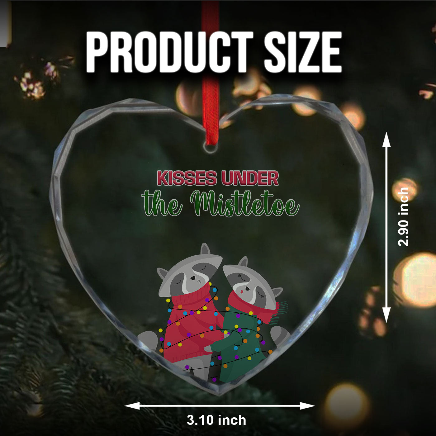 Kisses Under the Mistletoe | Raccoon Couple Christmas | Glass Ornament