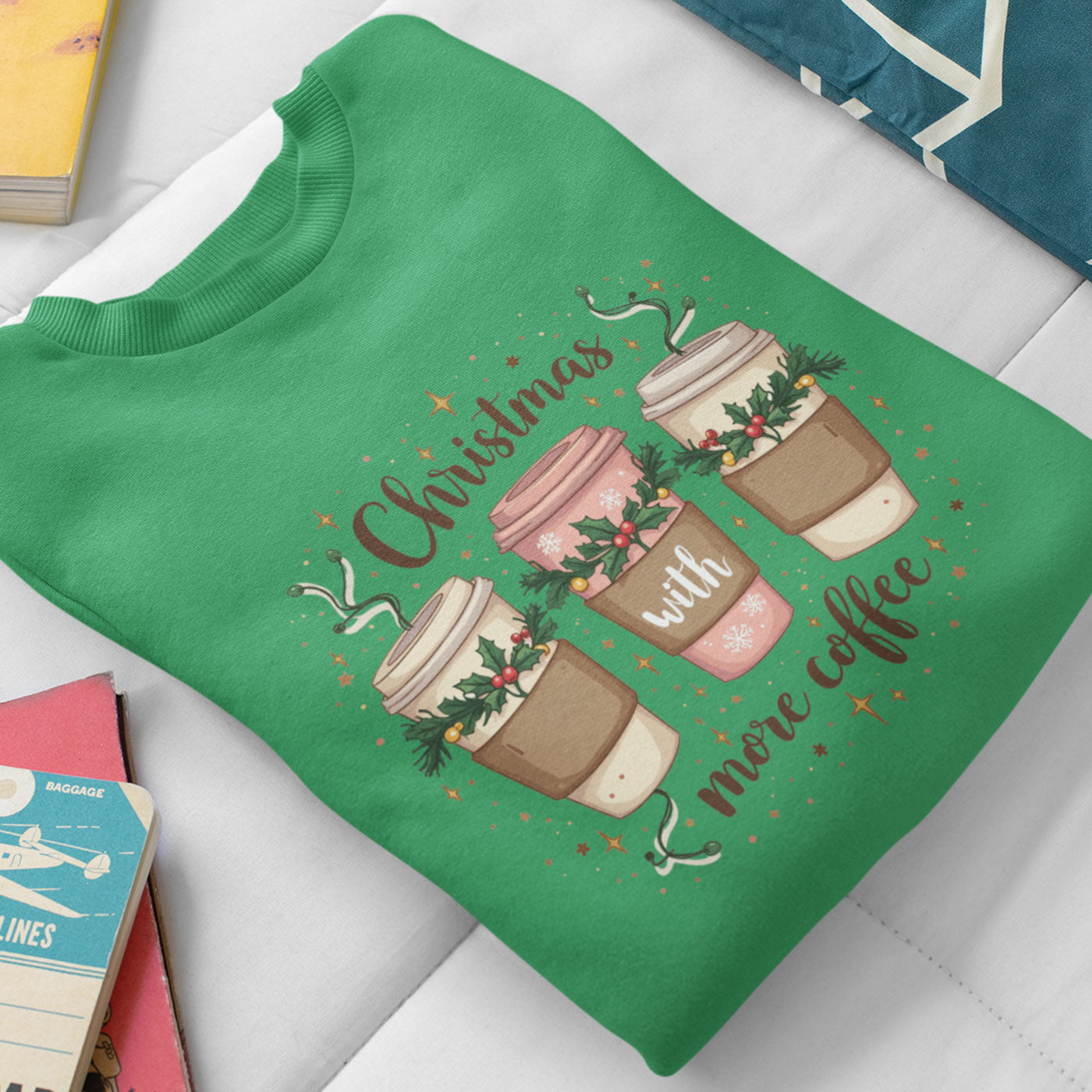 Christmas with More Coffee | Festive Holiday Coffee Cups | Unisex Crewneck Sweatshirts