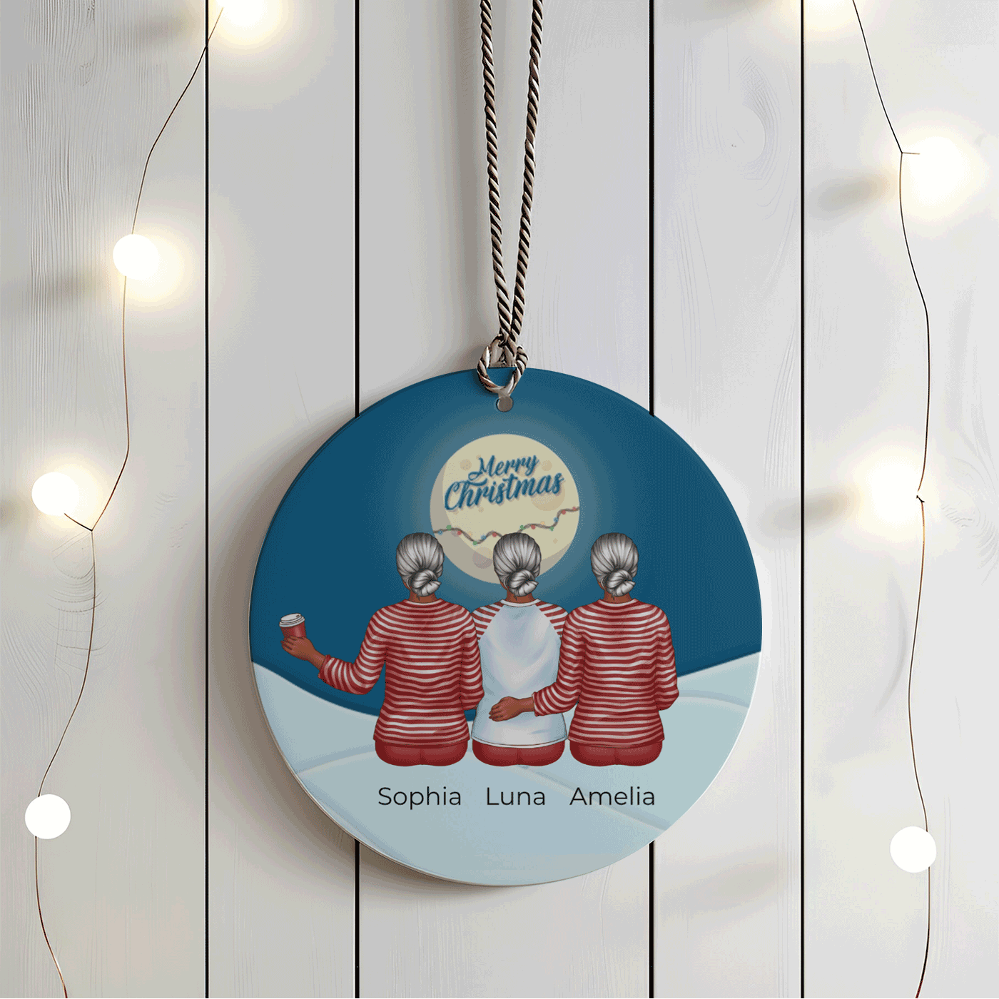 Personalized Christmas Ornament with Besties in Matching Outfits | Ceramic Ornament