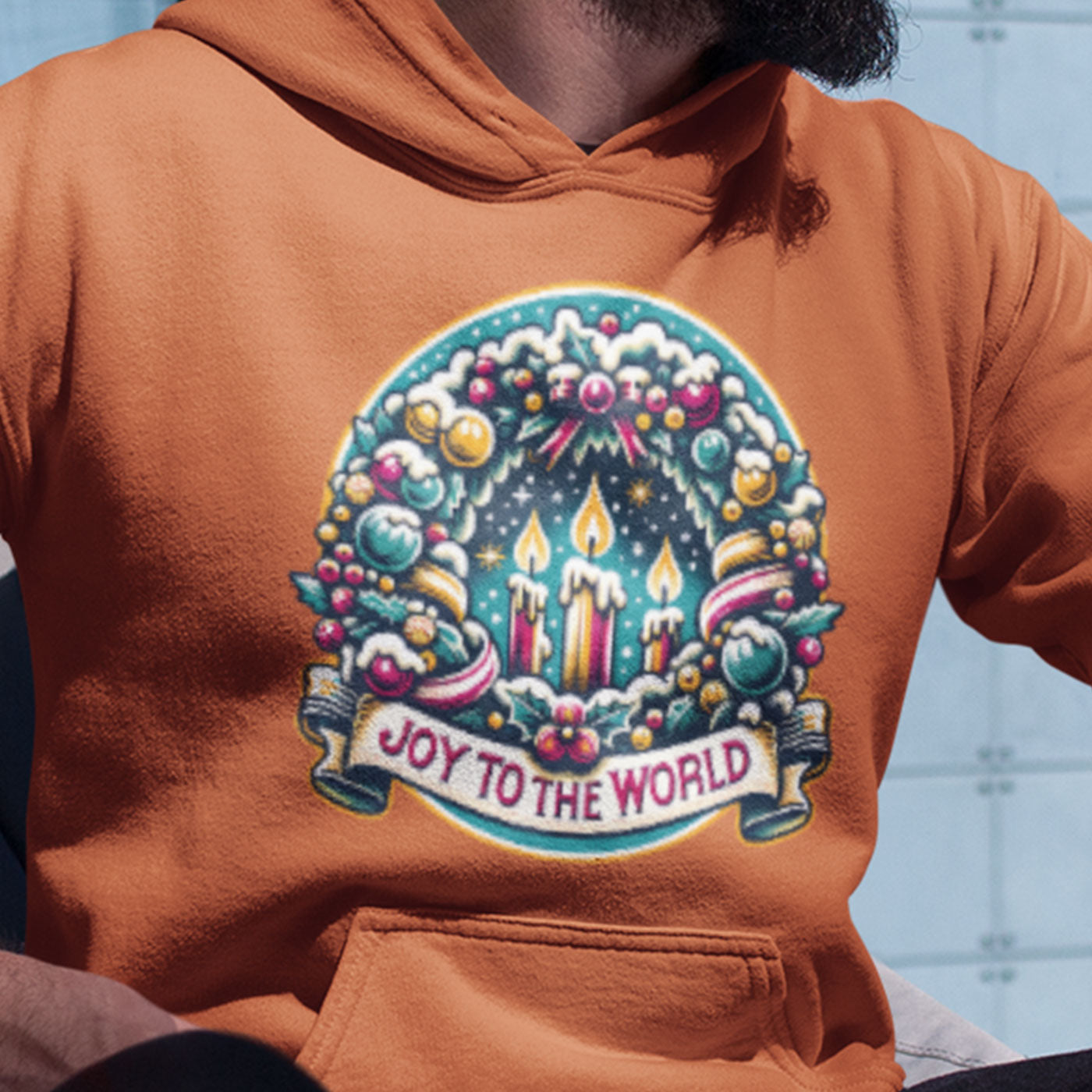Joy to the World - Festive Christmas Wreath and Candle | Unisex Hoodie