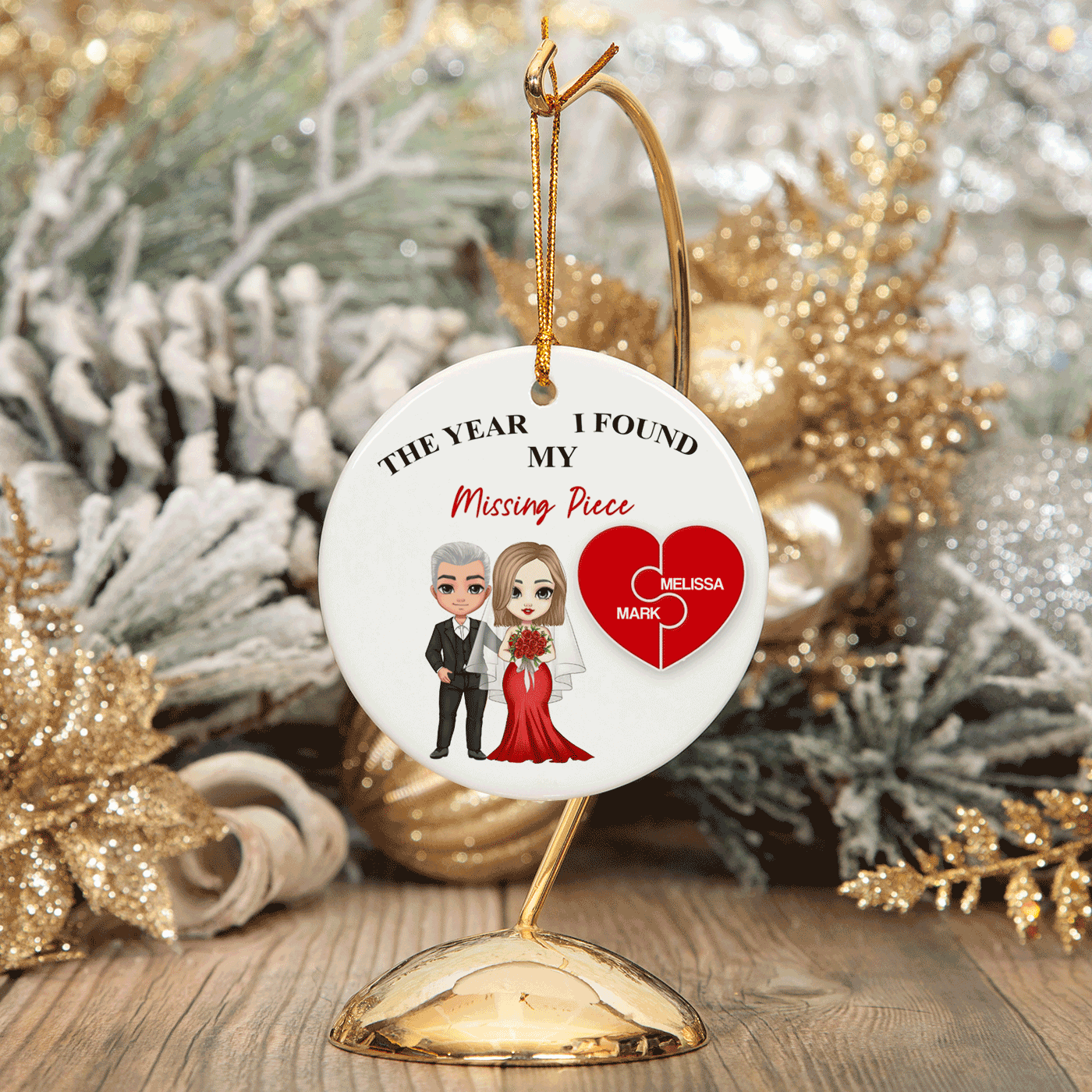 Personalized Christmas Couple Ceramic Ornament - The Year I Found My Missing Piece