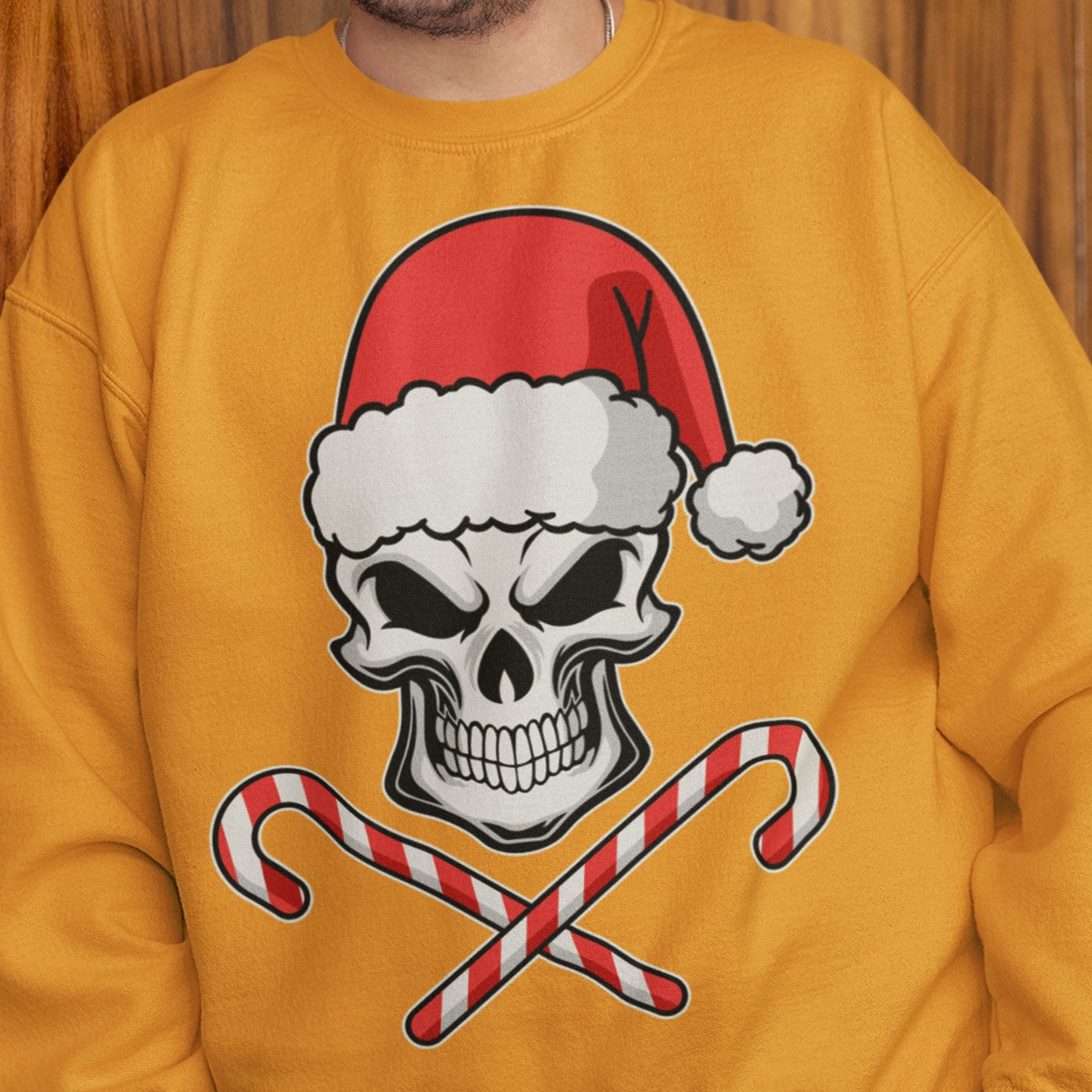 Skull with Santa Hat and Candy Canes | Edgy Christmas | Unisex Crewneck Sweatshirts