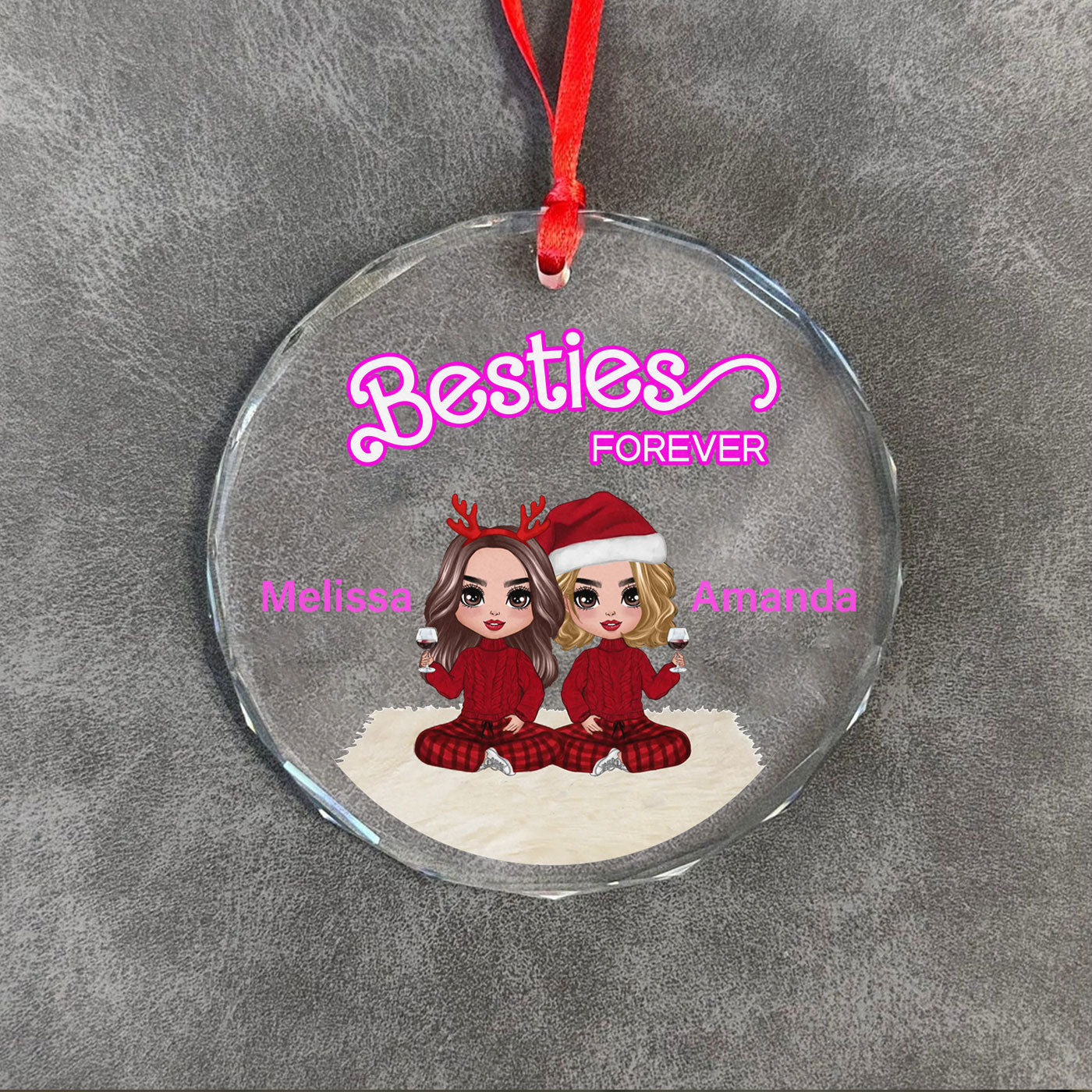 Besties Forever Christmas | Celebrate Friendship and Festive Fun | Glass Ornament
