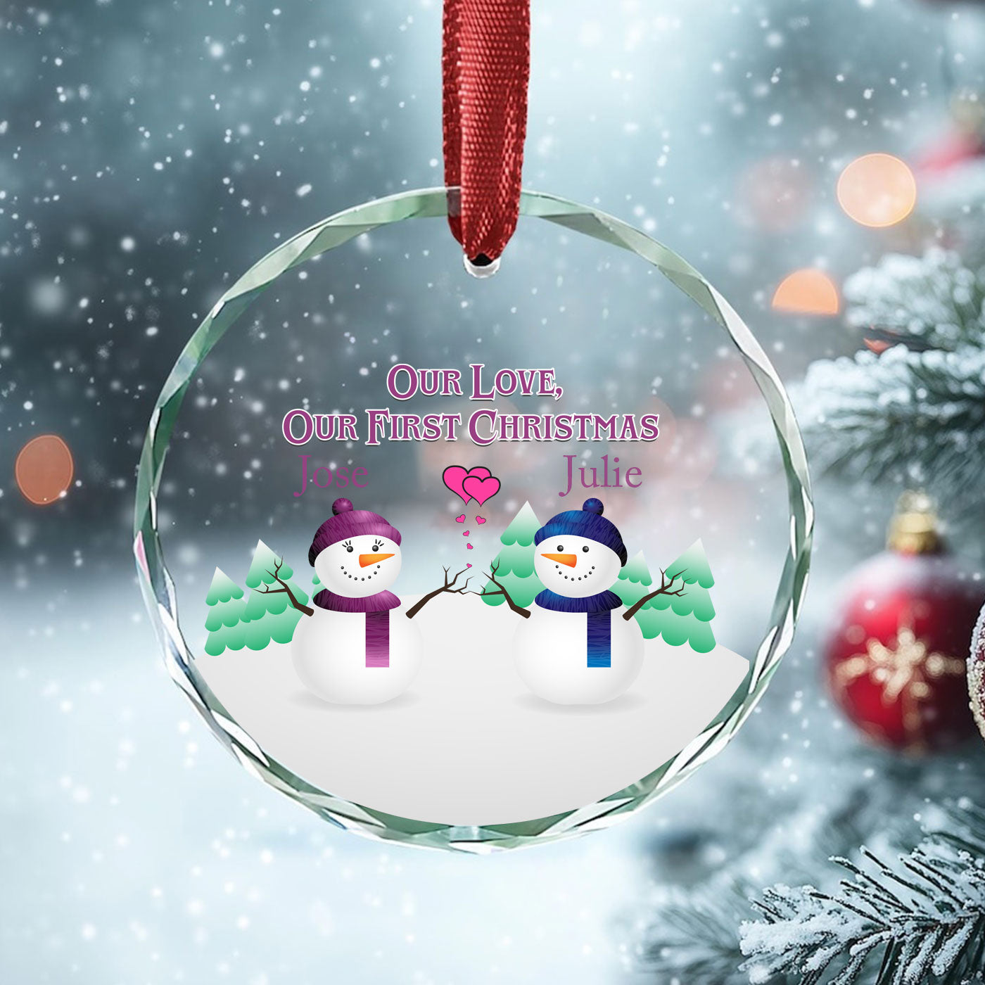 Our Love, Our First Christmas Snowman | Celebrate a Winter Romance | Glass Ornament