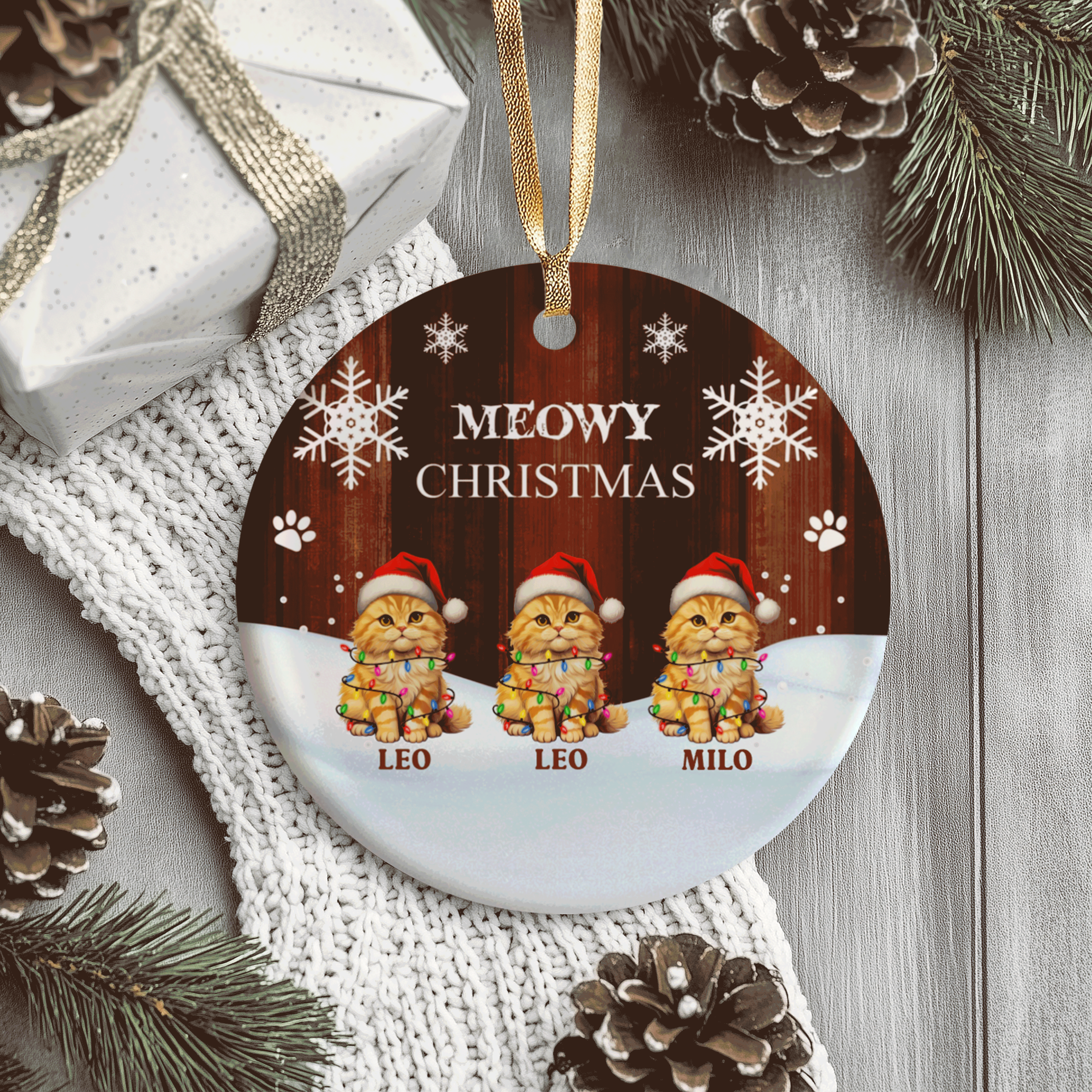 Personalized "Meowy Christmas" Ceramic Ornament – Custom Cat Names for Festive Charm