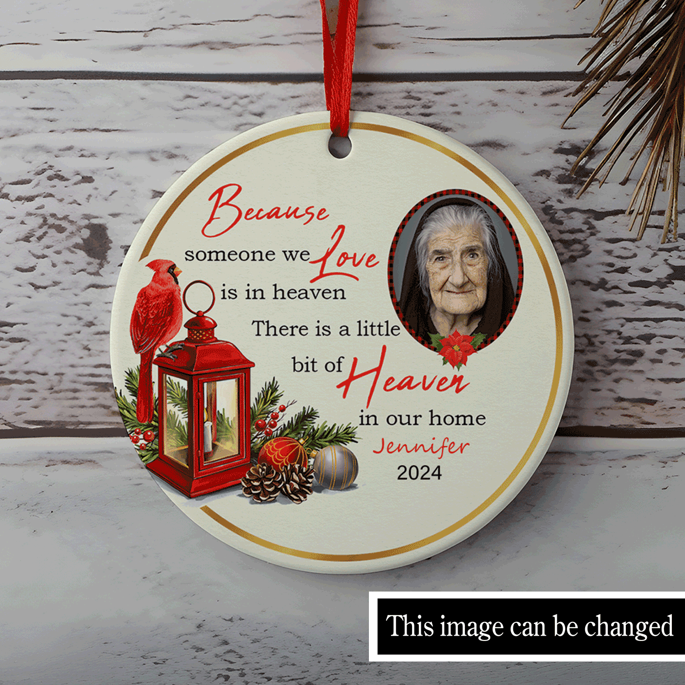 Holiday Memorial with Cardinal and Lantern | "A Little Bit of Heaven in Our Home" | Christmas | Ceramic Ornament