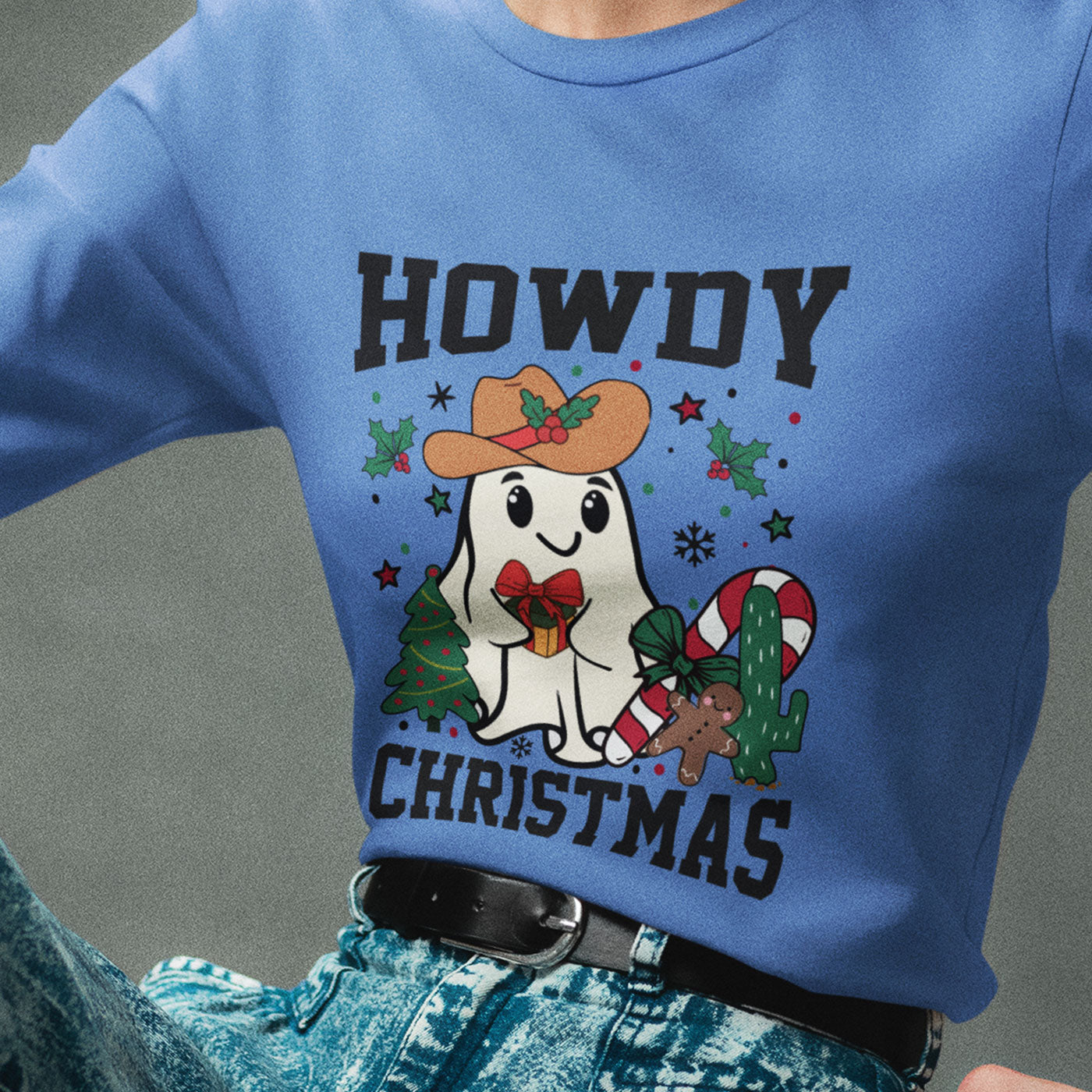 Howdy Christmas | Cute Cowboy Ghost Holiday | Unisex Long Sleeve