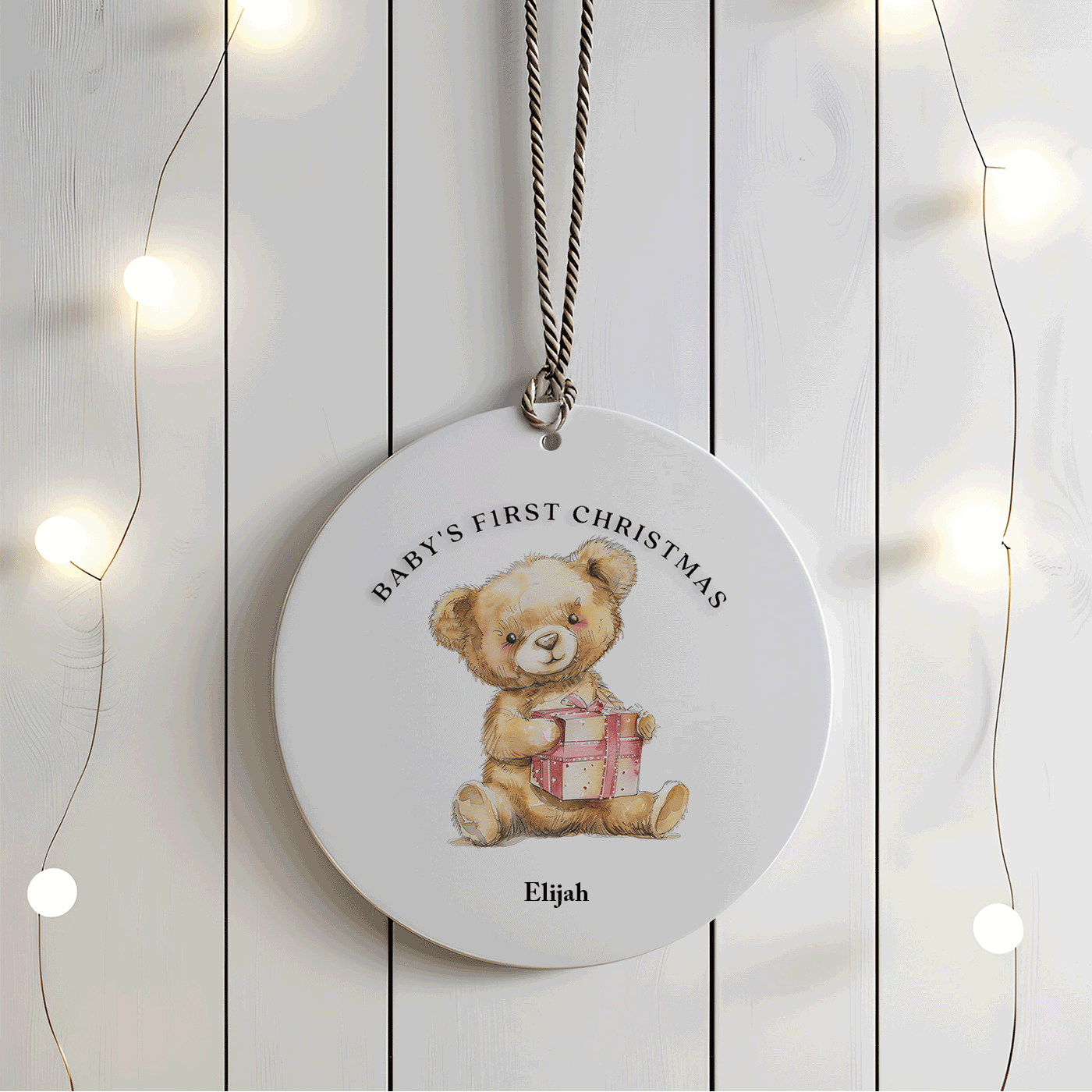 Baby's First Christmas | Cute Teddy Bear with Gift | Ceramic Ornament