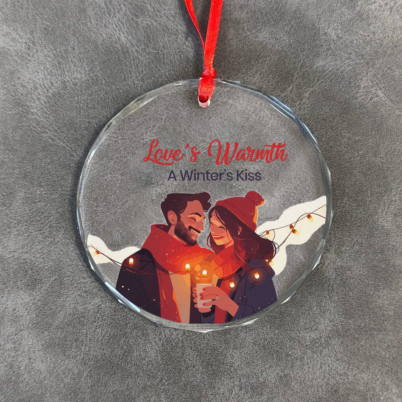 Cozy Christmas Couple | Warm Up Your Holidays with Love | Glass Ornament