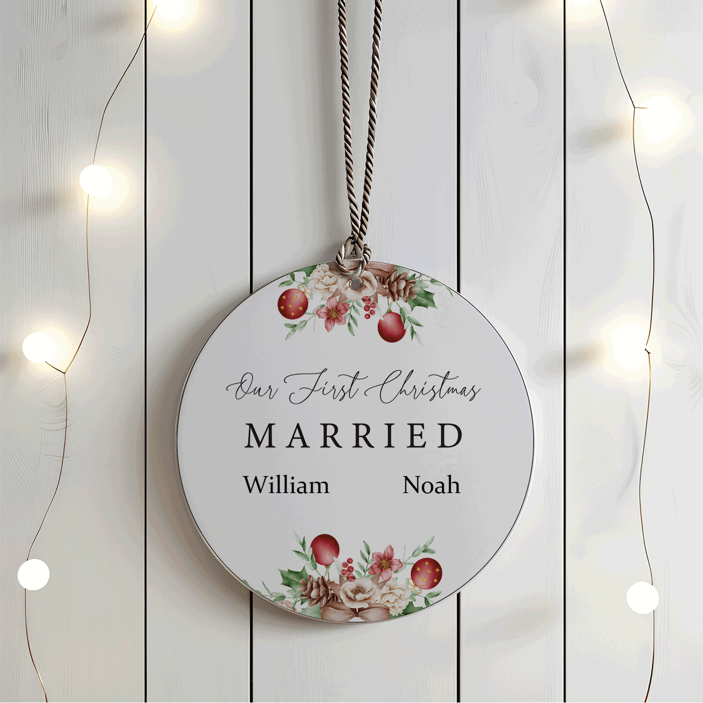 Our First Christmas Married | Elegant Floral | Ceramic Ornament