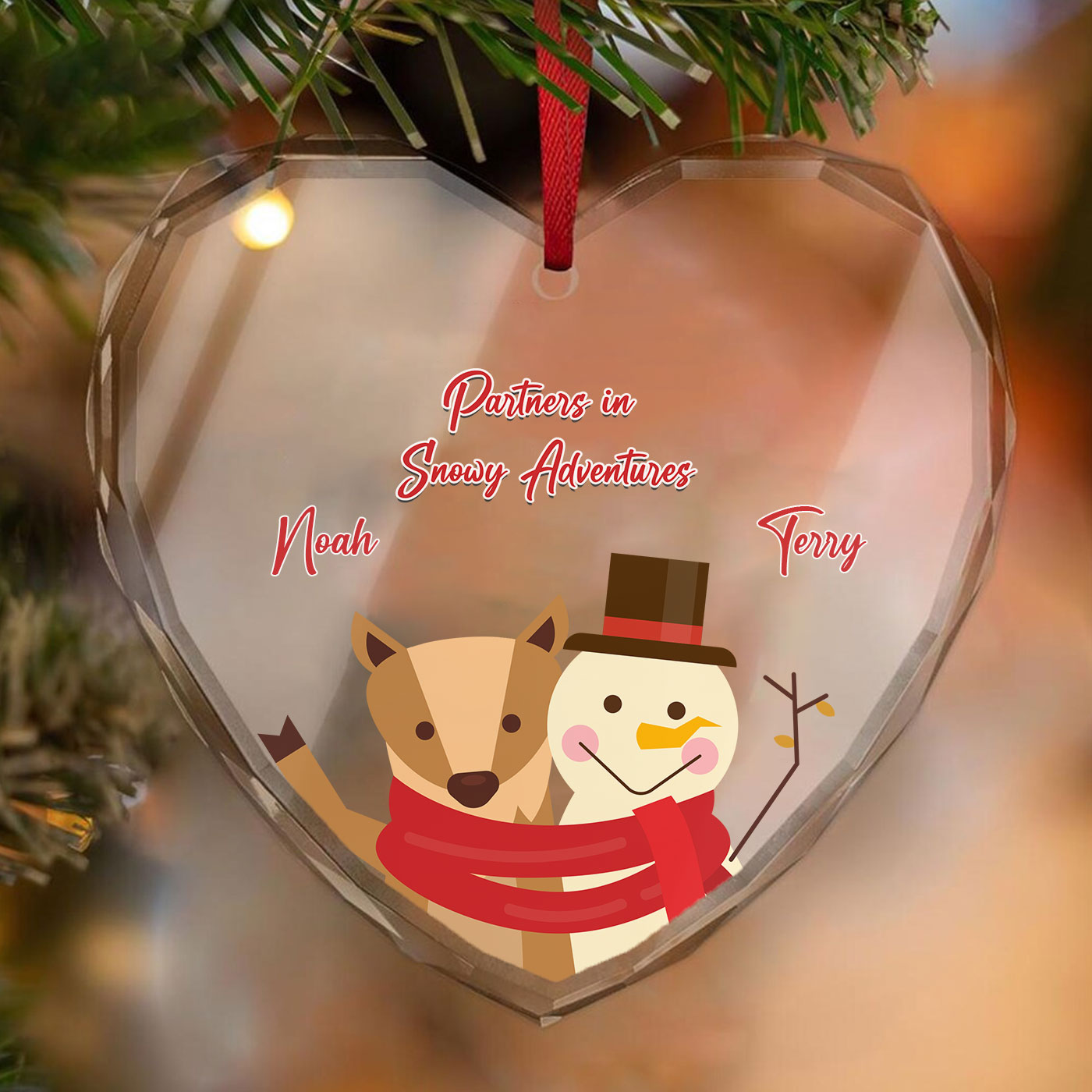 Partners in Snowy Adventures | Deer and Snowman Christmas | Glass Ornament
