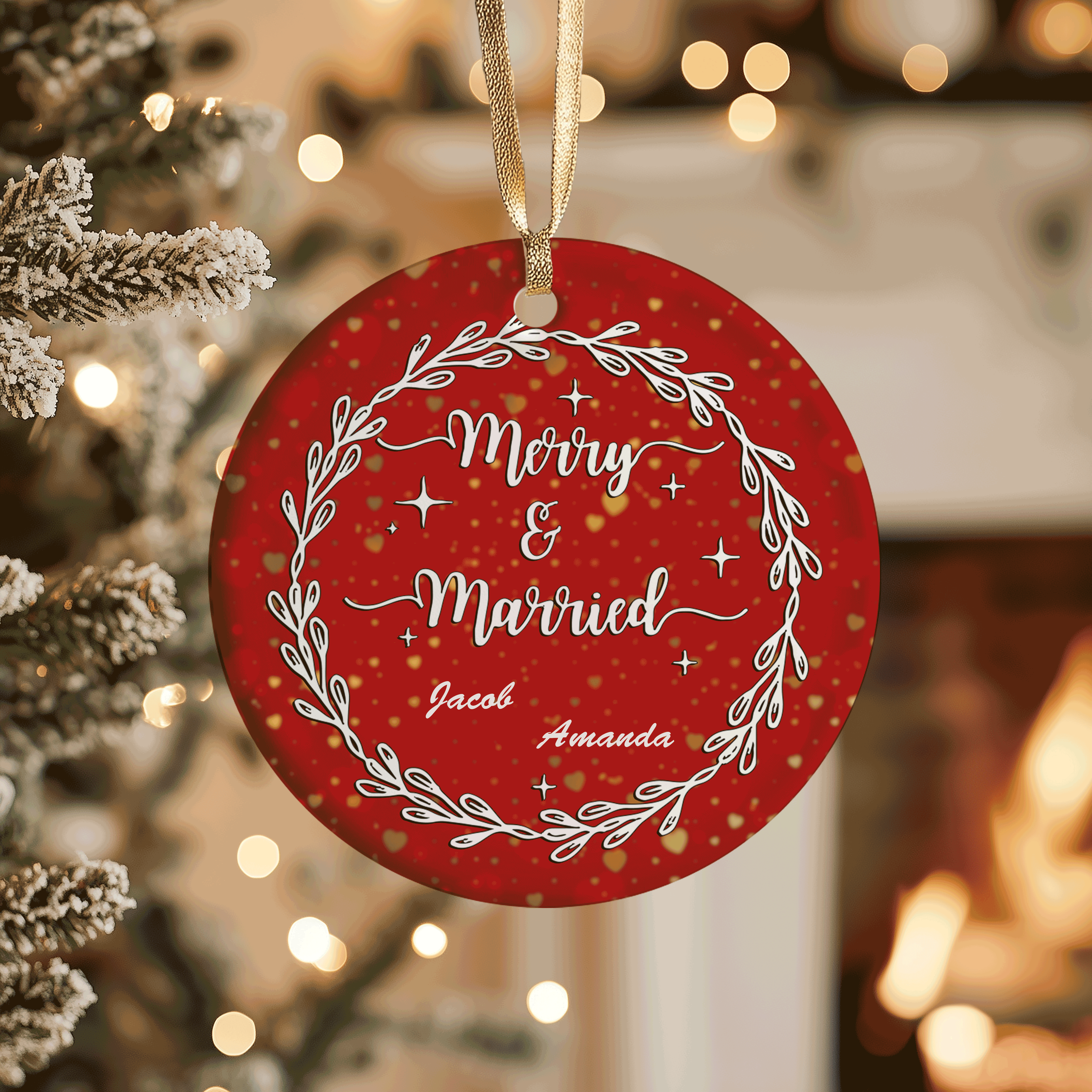 Merry & Married Christmas | Celebrate Your First Married Christmas with Love | Ceramic Ornament