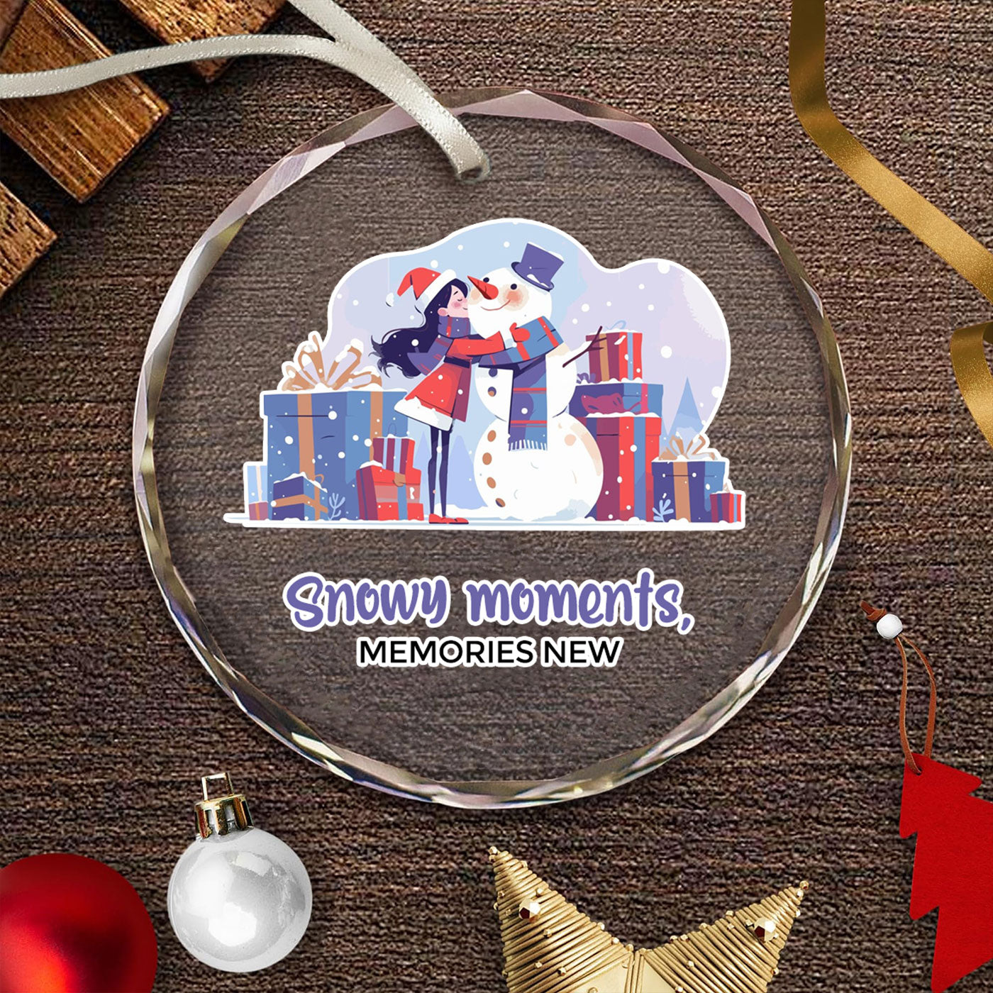 Christmas Snowman Hug | Embrace the Magic of the Holiday | Glass Ornament