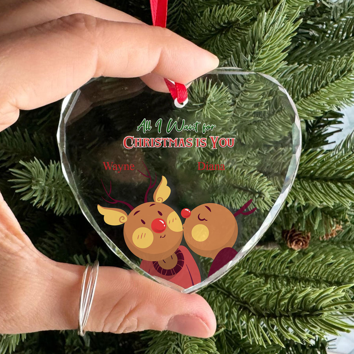 All I Want for Christmas is You | Reindeer Couple | Glass Ornament