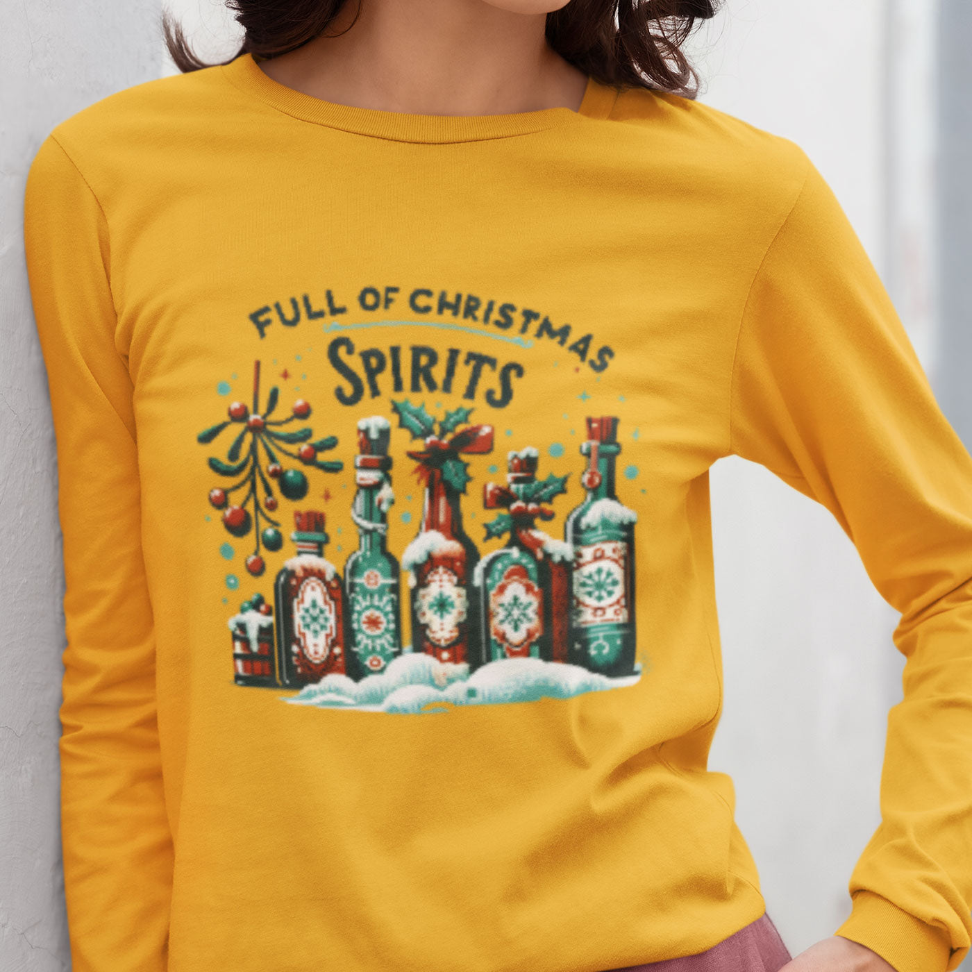Full of Christmas Spirits | Festive Holiday Bottles | Unisex Long Sleeve