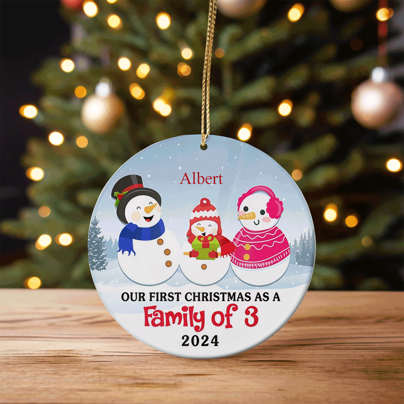 Snowman Family Keepsake | Our First Christmas as a Family of 3 | Ceramic Ornament
