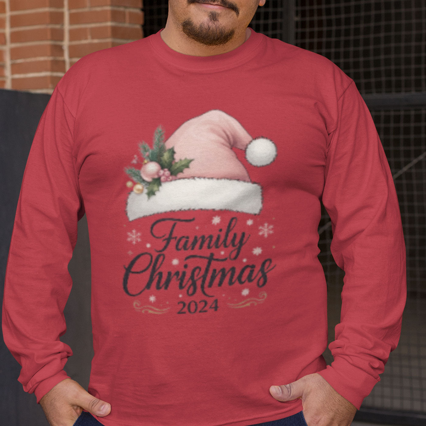 Family Christmas 2024 | Elegant Pink Santa Hat | Unisex Long Sleeve