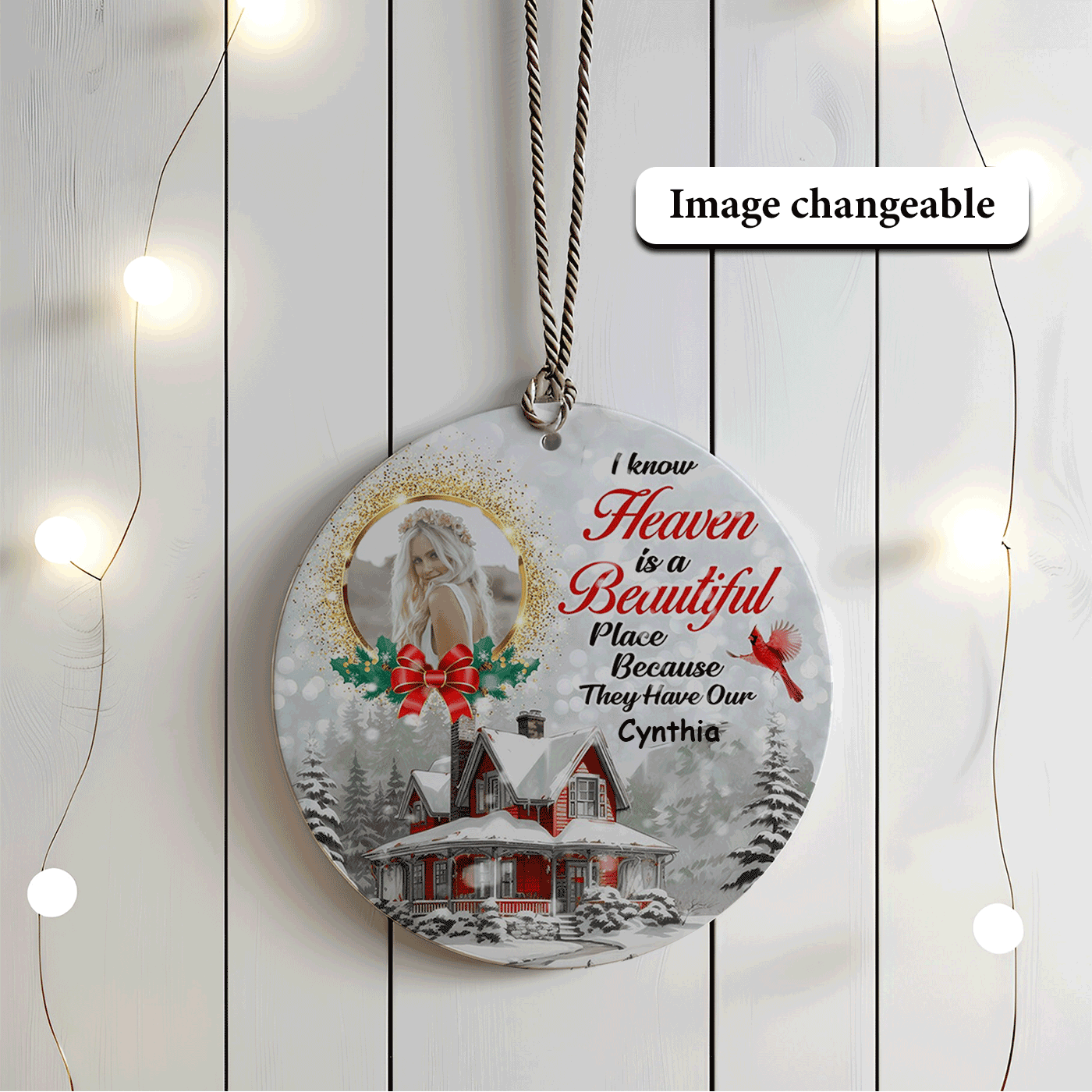 Christmas Memorial with Cardinal and Winter | Heaven is a Beautiful Place | Ceramic Ornament