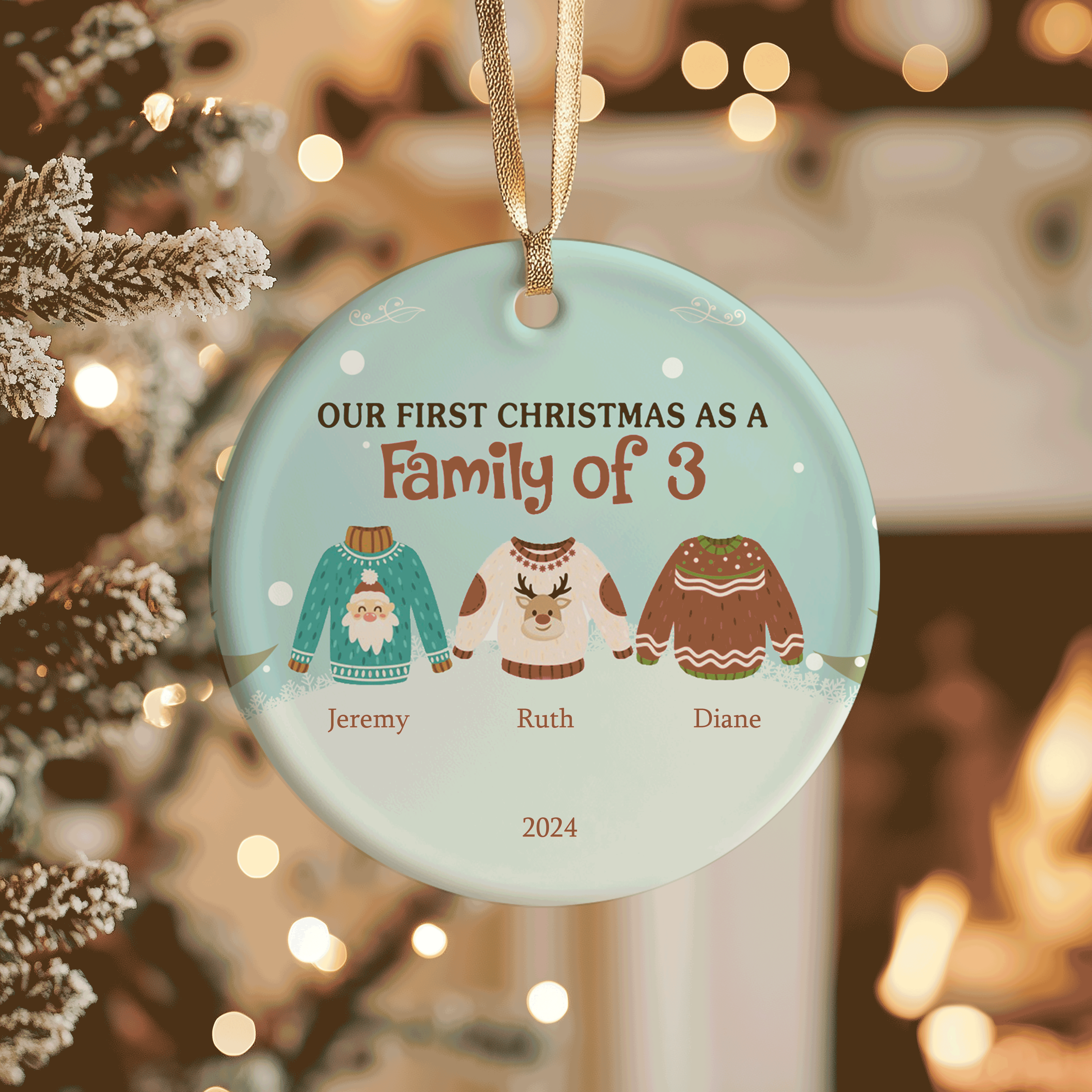 Festive Sweater | Our First Christmas as a Family of 3 | Ceramic Ornament