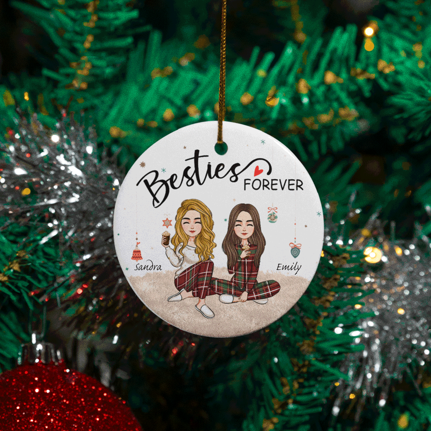 Besties Forever Christmas Art | Holiday Gift for Friends | Ceramic Ornament