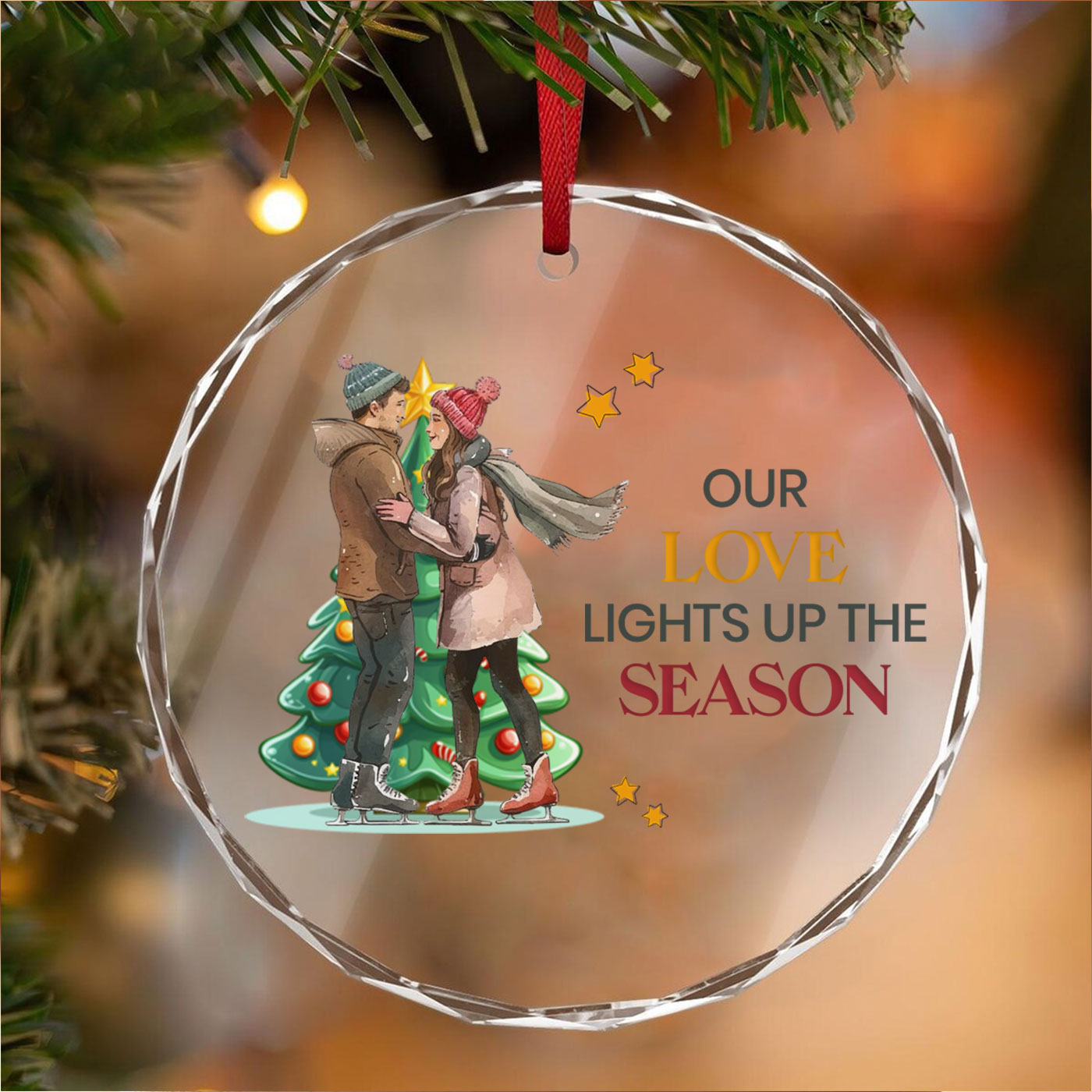 Christmas Ice Skating Couple | Celebrate Winter Romance | Glass Ornament