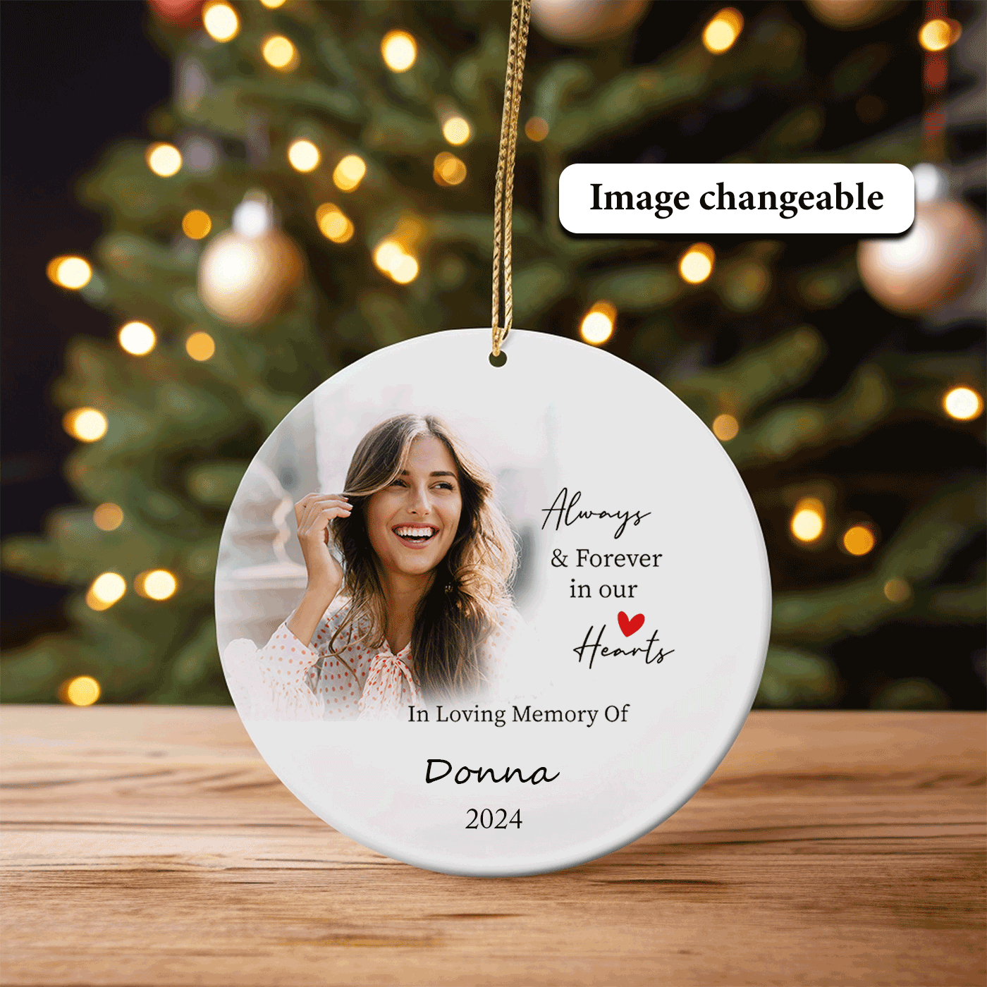 Personalized Christmas Memorial | "Always Samp; Forever in Our Hearts" | Ceramic Ornament