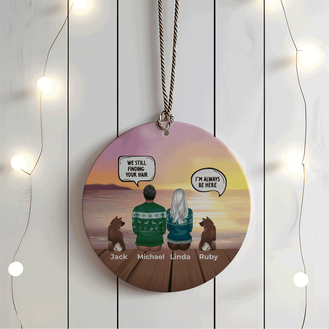 Customizable Family and Pet Sunset Memorial Ornament | Christmas | Ceramic Ornament