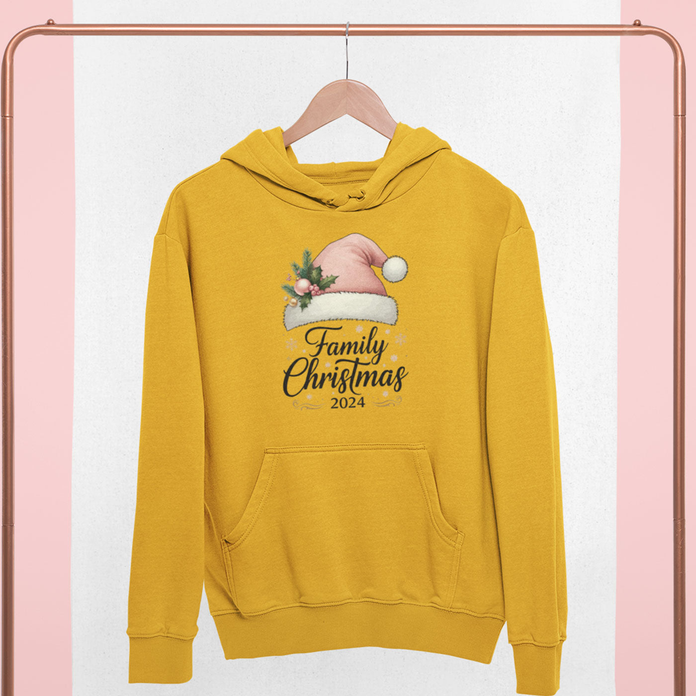 Family Christmas 2024 | Elegant Pink Santa Hat | Unisex Hoodie
