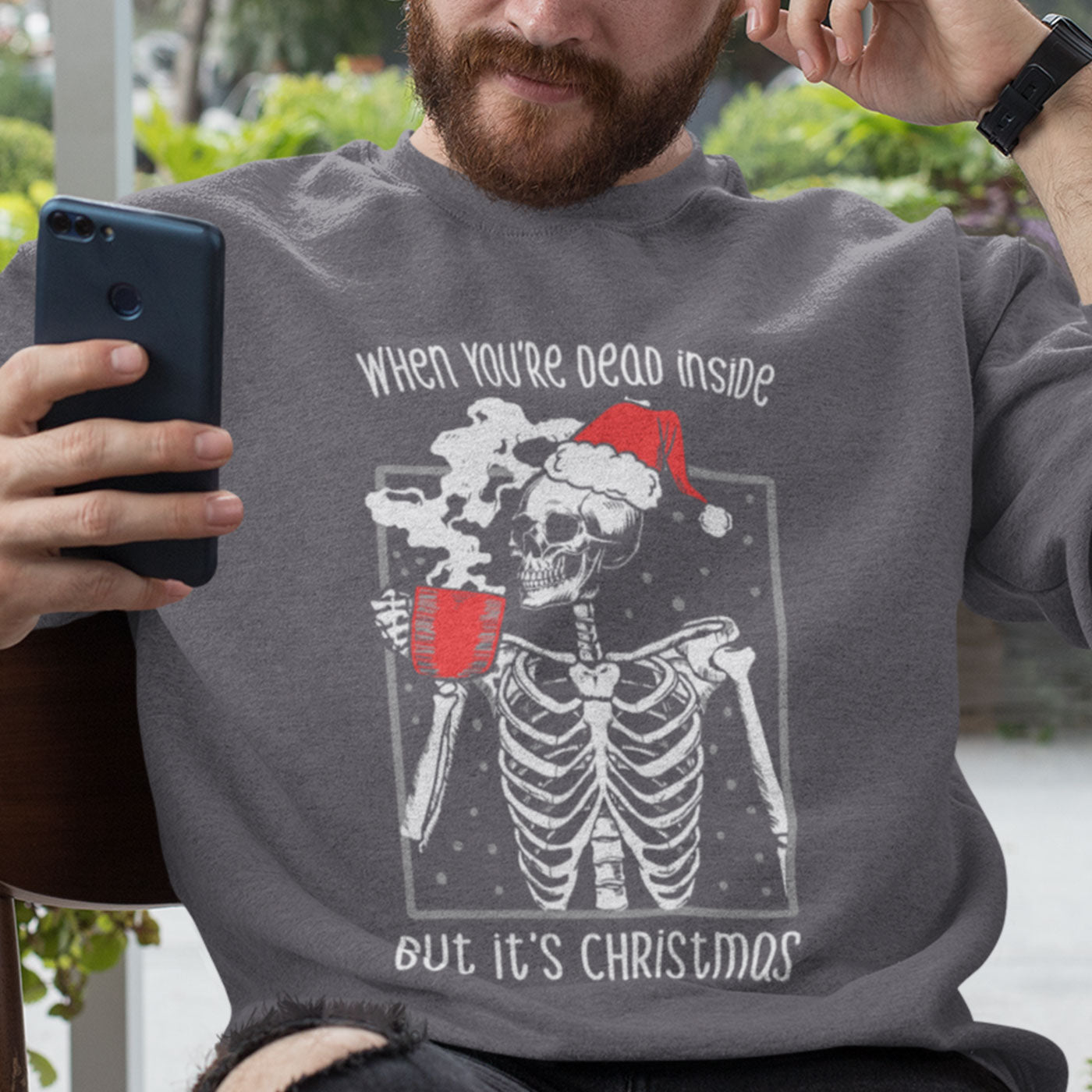 When You're Dead Inside But It's Christmas | Skeleton Holiday Humor | Unisex Crewneck Sweatshirts