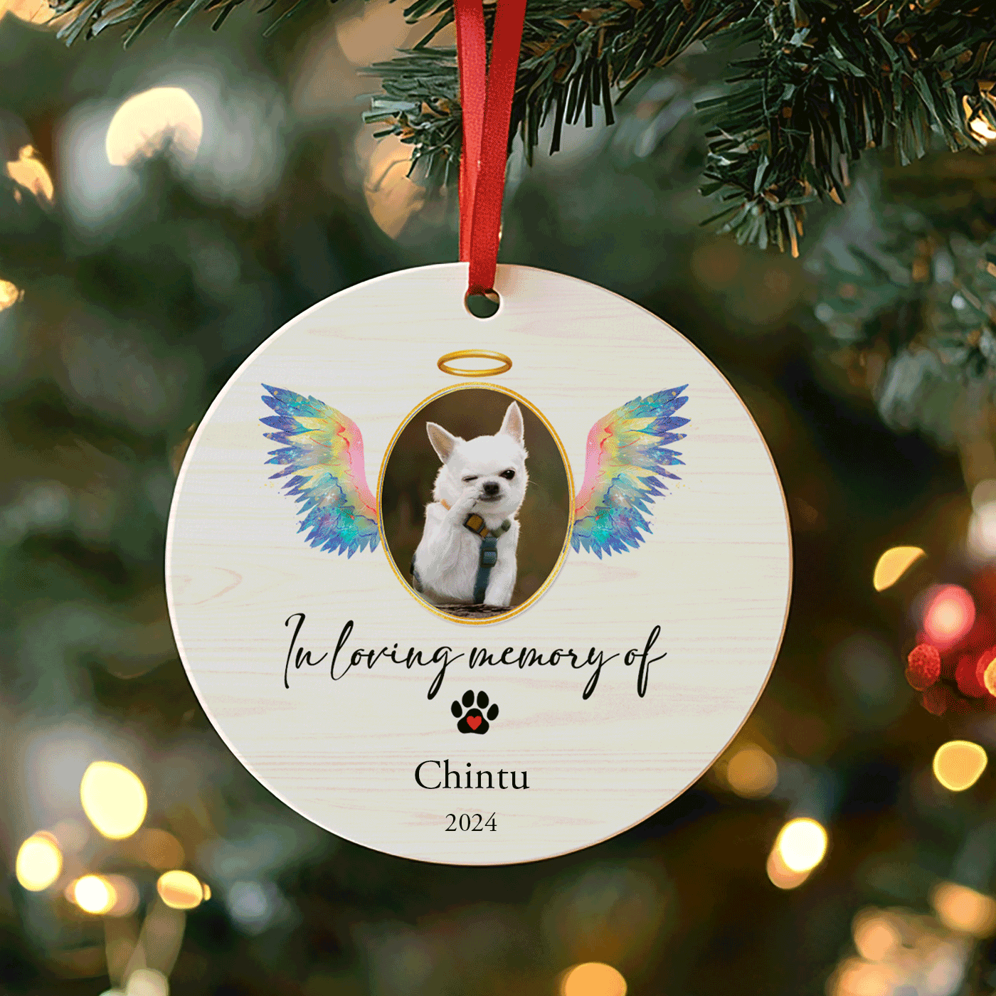 In Loving Memory with Angel Wings | Tribute for Beloved Pets | Christmas | Ceramic Ornament
