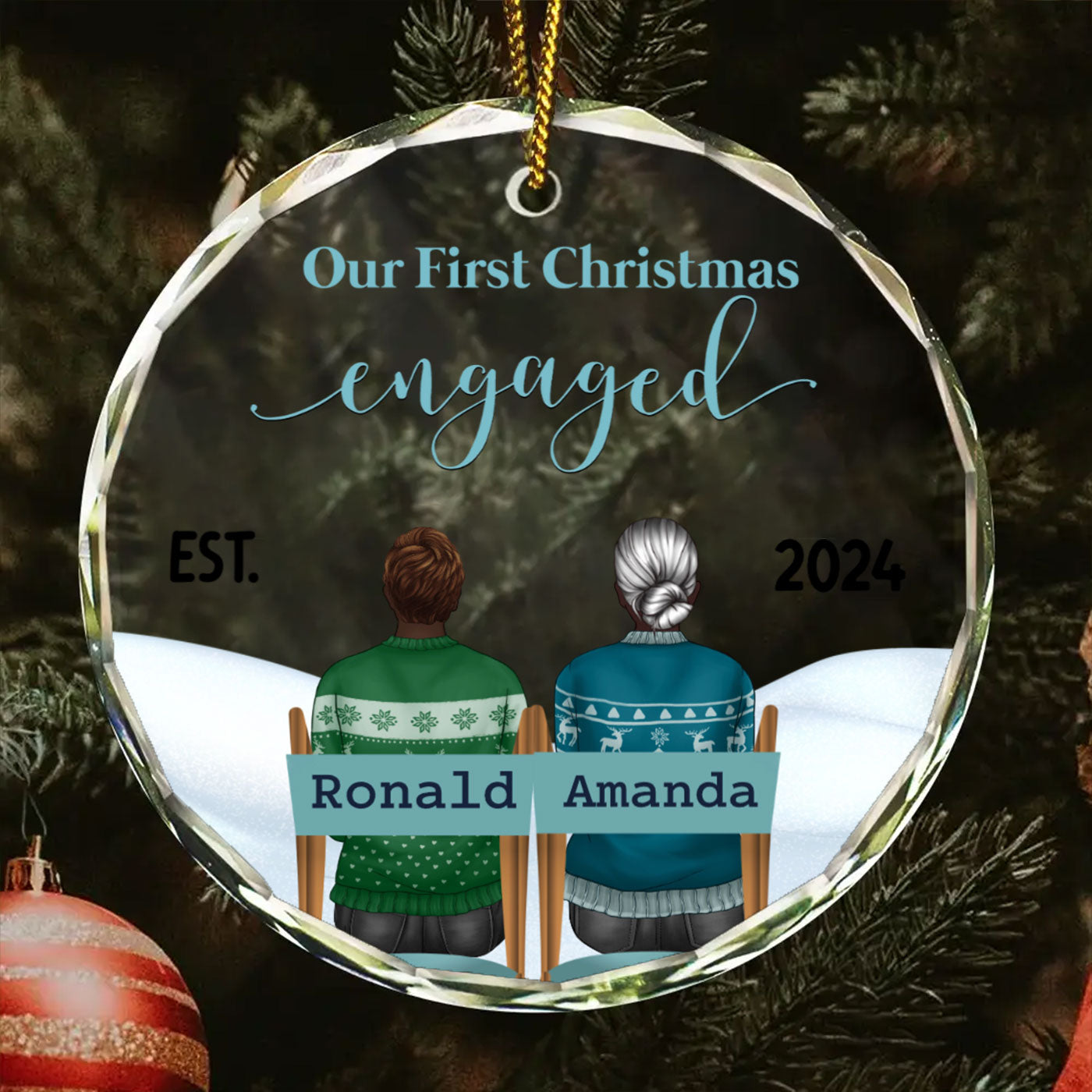Personalized First Christmas Crystal Glass Ornaments | "Engaged, Married, and Mr. & Mrs." 2024 Keepsake