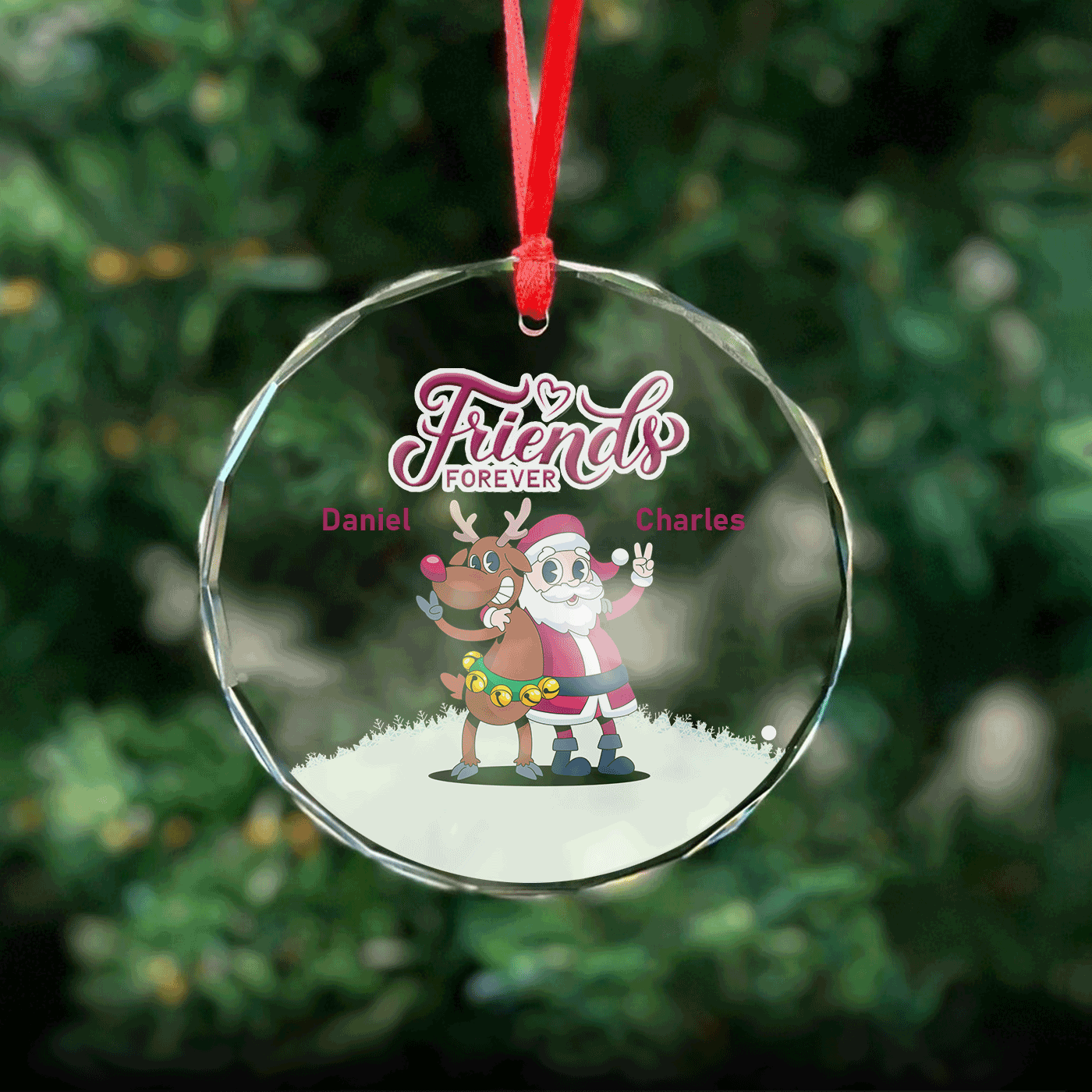 Friends Forever Christmas | Celebrate Santa and Rudolph's Friendship | Glass Ornament